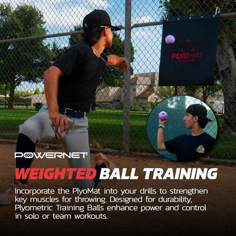 PowerNet Plyometric Training Bundle, Softball & Baseball Training Equipment, Weighted Balls & Hanging Plyo Mat, Portable Backstop for Plyometric Balls, Baseball Pitching Trainer