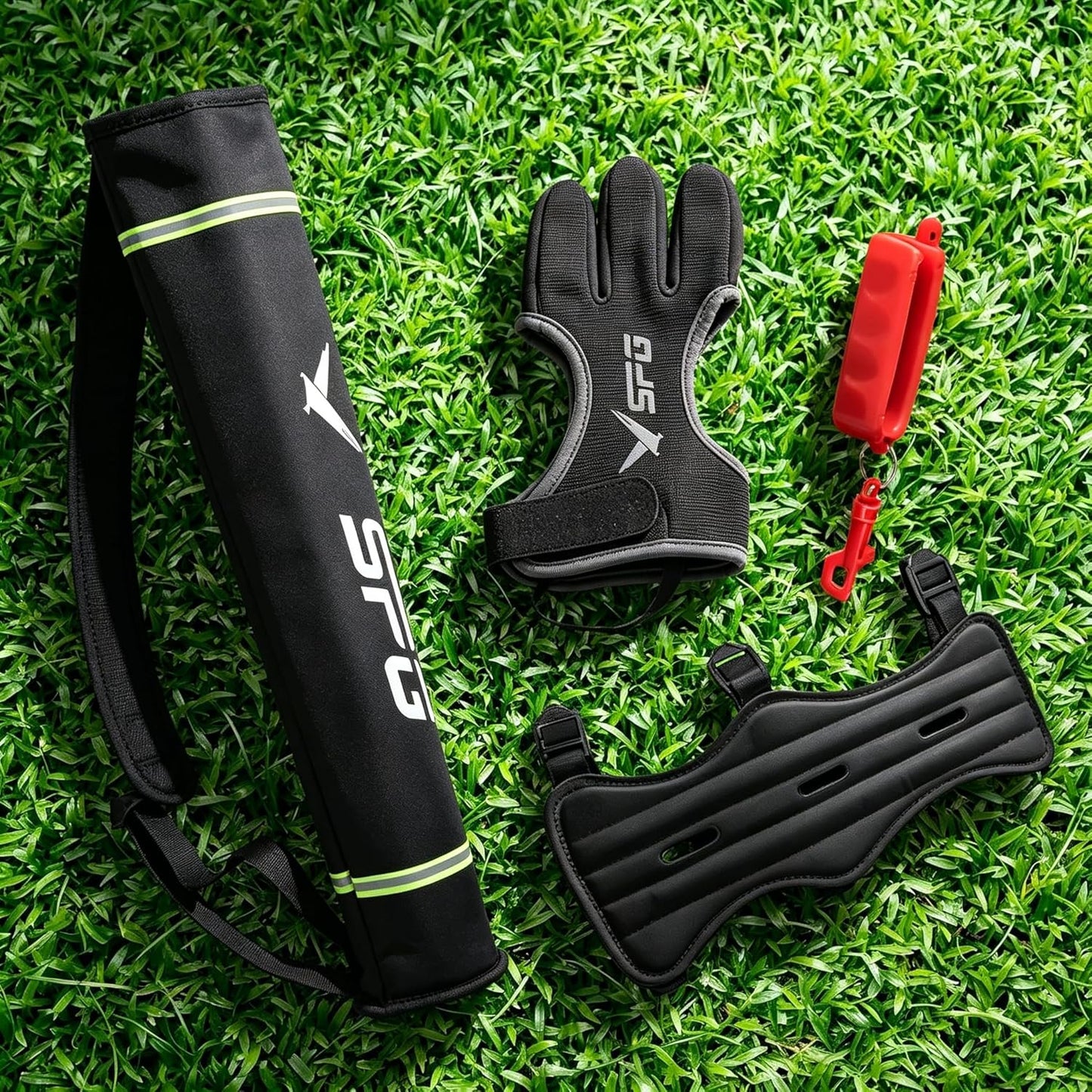 Archery Accessories Set - Leather Arm Guard, 3-Finger Gloves, Quiver & Arrow Puller | Complete Protective Gear Bundle