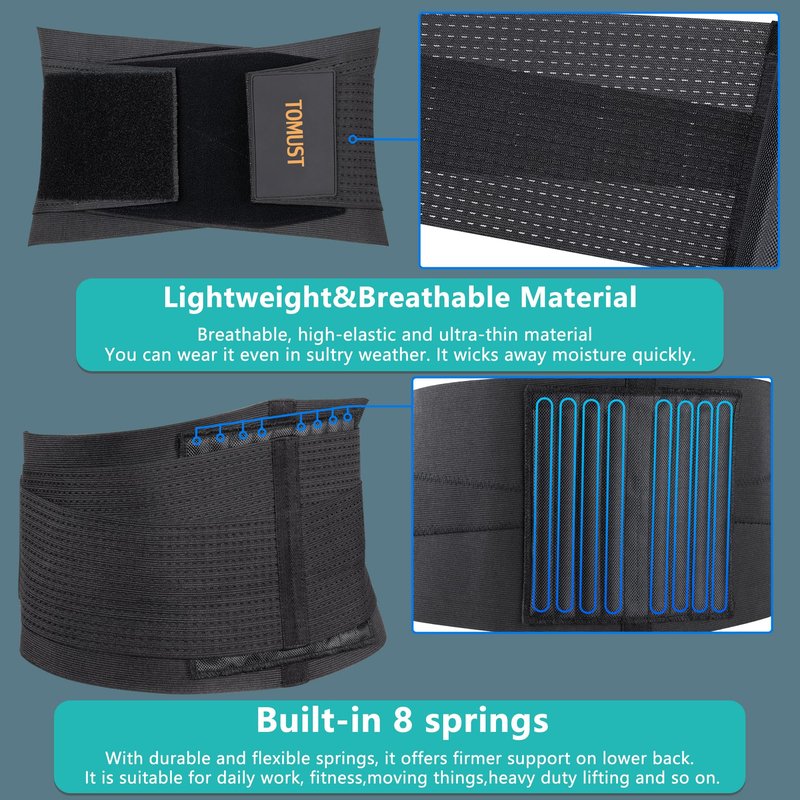 TOMUST Back Brace for Lower Back Pain Relief, Lumbar Support Belt with Dual Adjustable Straps for Lifting, Working, Sitting and Daily Support for Men Women, L