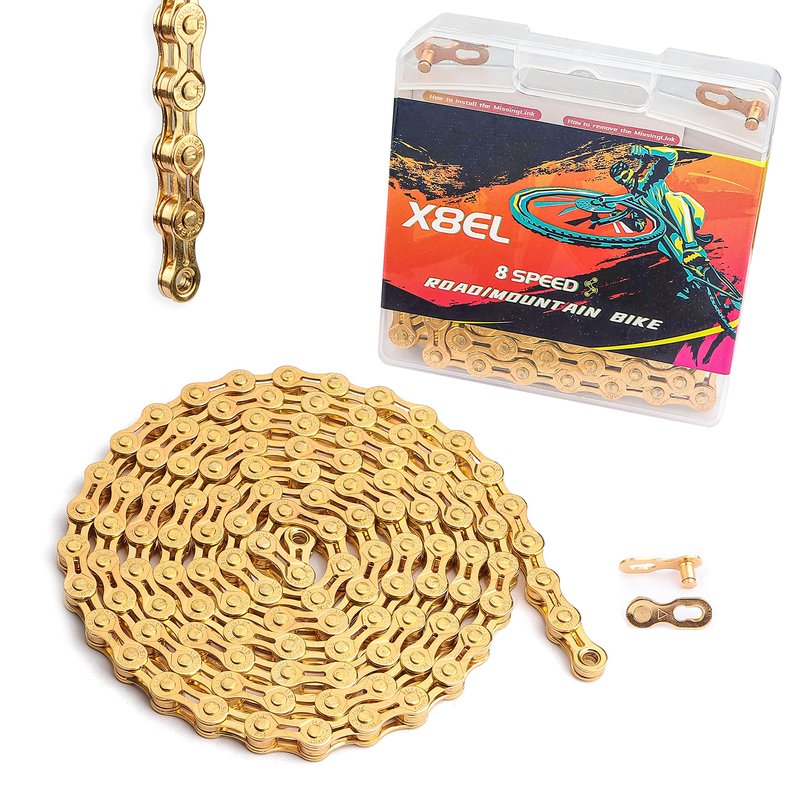Hycline Bike Chain 6/7/8 Speed,Half Hollow Lightweight Bicycle Chains for Road Bike/MTB/BMX,1/2 x 3/32 Inch 116 Links-Gold