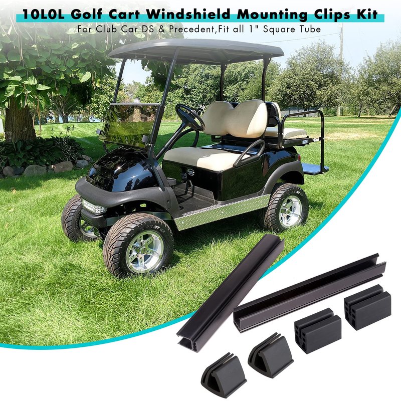 10L0L Golf Cart Windshield Mounting Kit for Club Car DS & Precedent - Includes Windshield Sash & Bottom Clips (12.6"), Retaining Clips for 1" x 1" Tube - OEM#101444101, 102005801