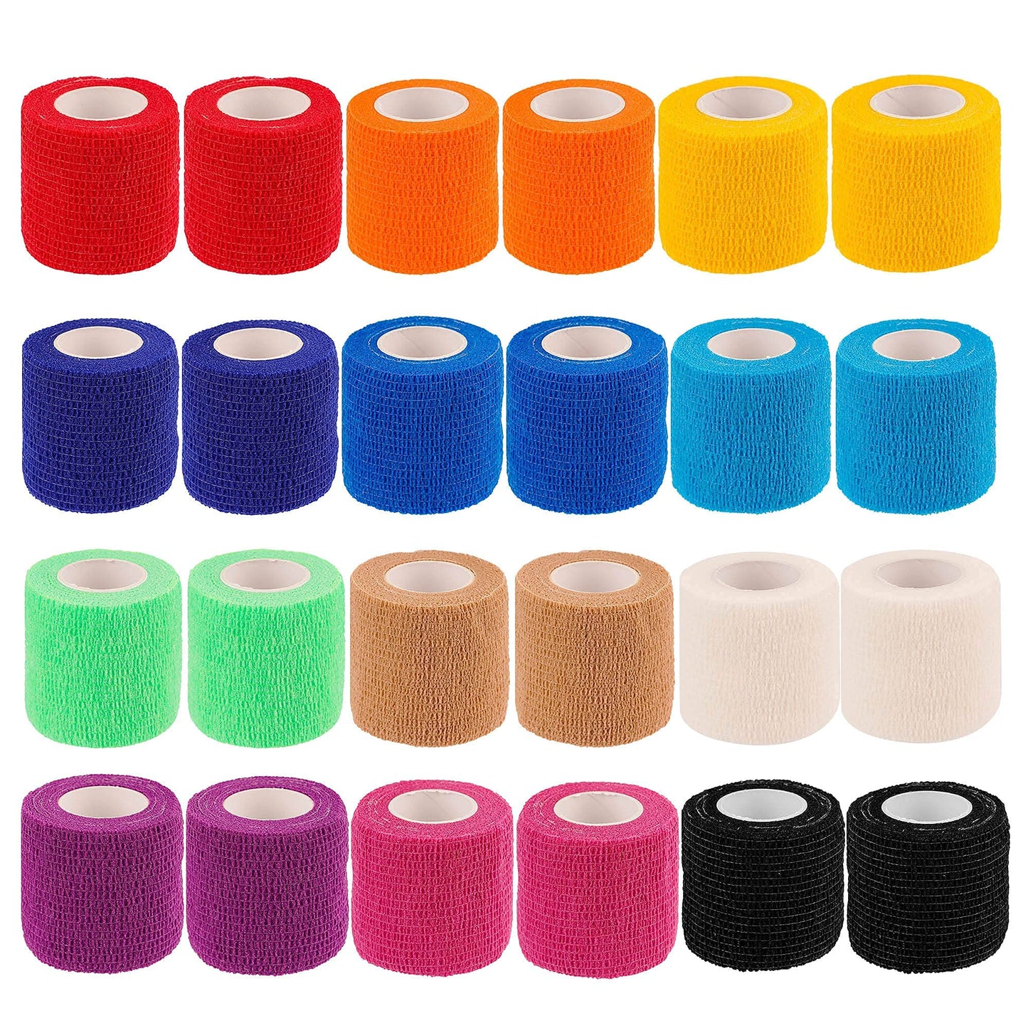 24 Pack Self Adherent Cohesive Wrap Bandages 2 Inches X 5 Yards, First Aid Tape, Elastic Self Adhesive Tape, Athletic, Sports wrap Tape, Bandage Wrap for Sports, Wrist, Ankle (Rainbow Color)