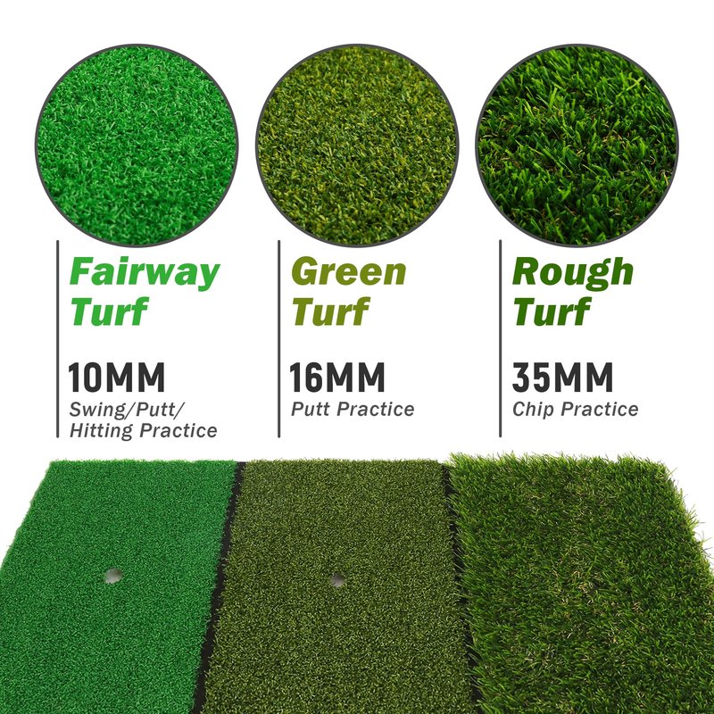 CalmBloom Golf Practice Mat 3-in-1 Turf Golf Hitting Mat for Swing, Putting & Chipping | Portable Golf Training Mat Indoor/Outdoor, Golf Mat with 8 Tees