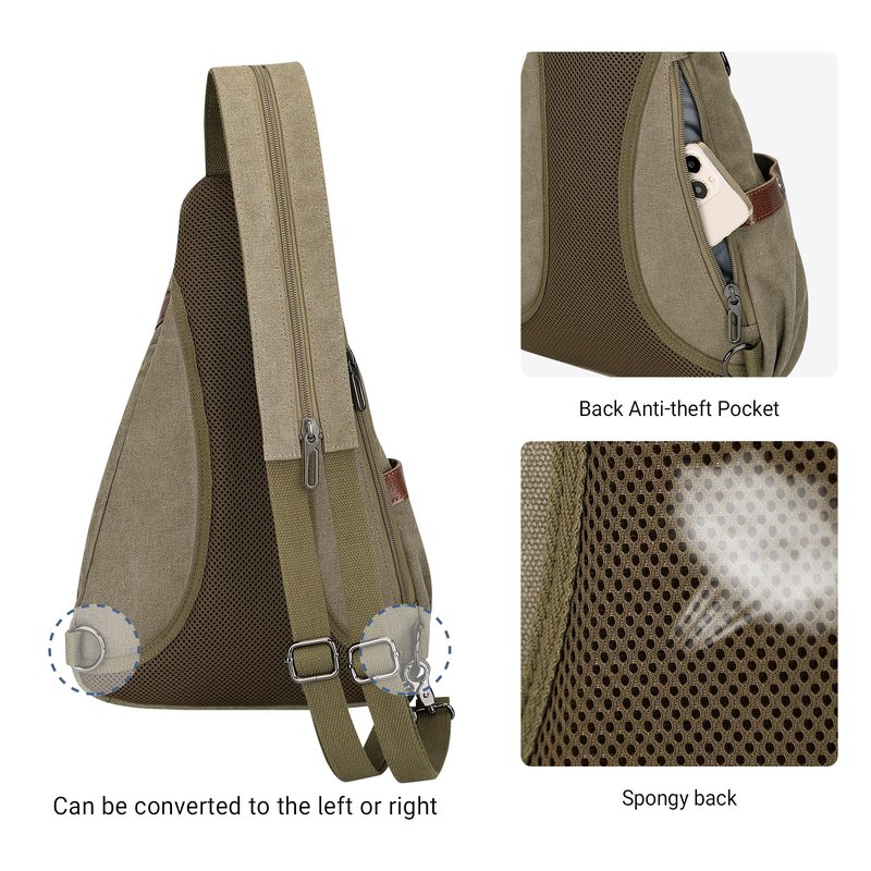 WITZMAN Canvas Sling Bag for Men Women Convertible Sling Backpack Crossbody Vintage Chest Bag Travel Casual Daypack（A8003 Army Green）