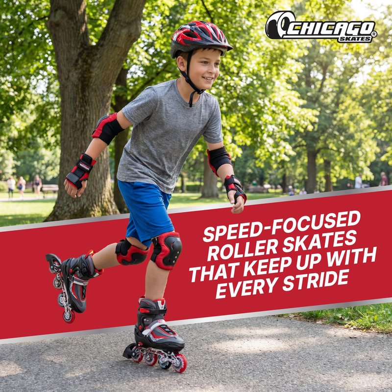 Chicago Inline Roller Skates for Kids – Durable, Top Performance Indoor/Outdoor Use Roller Blades for Girls & Boys with Breathable High-Top Boots, 70mm Urethane Wheels & ABEC-3 Bearings