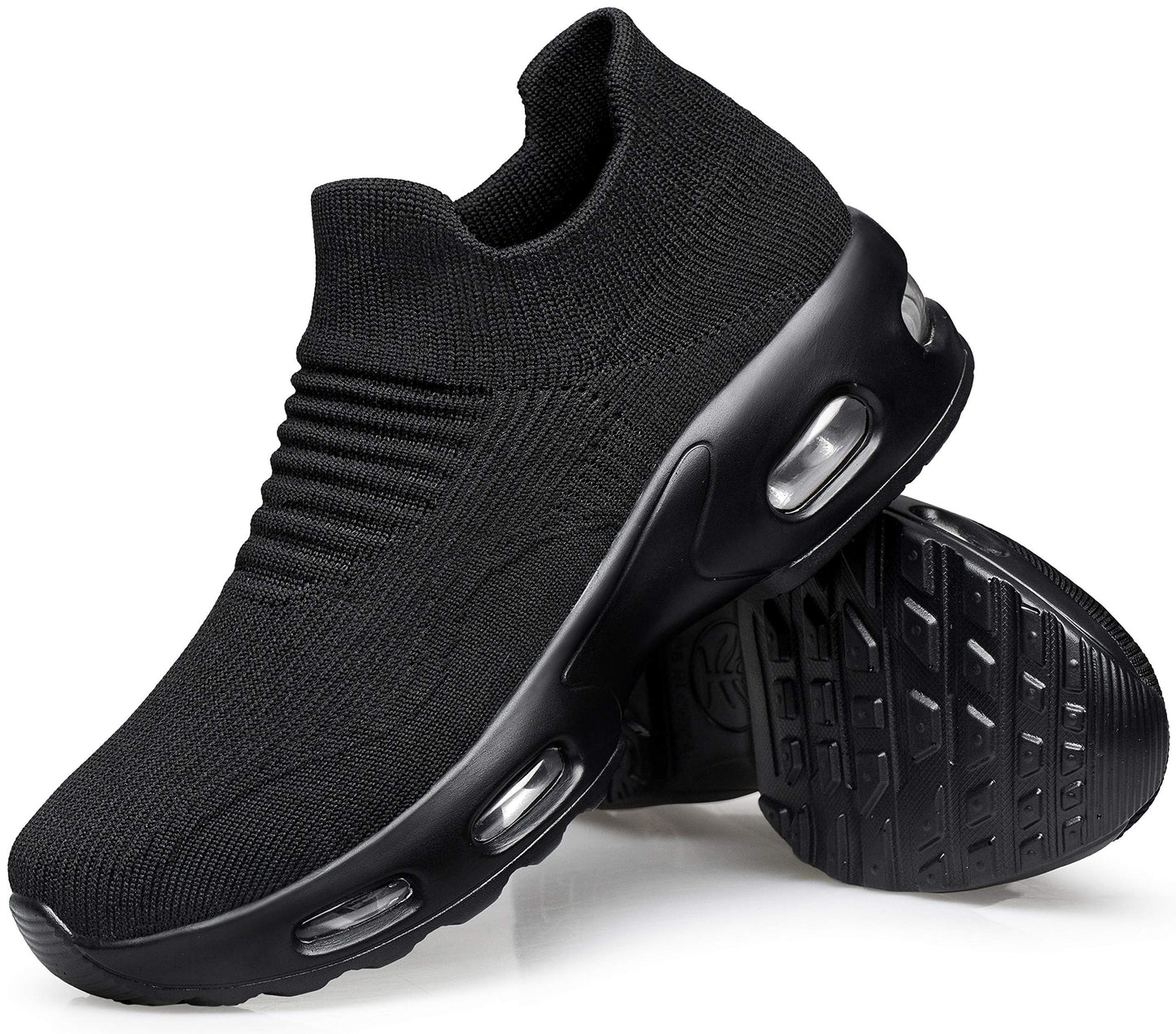 DOUSSPRT Womens Walking Sneakers Slip on Sock Shoes Mesh Air Cushion Platform Workout Tennis Loafers Fashion Casual 002 allblack US Size 8