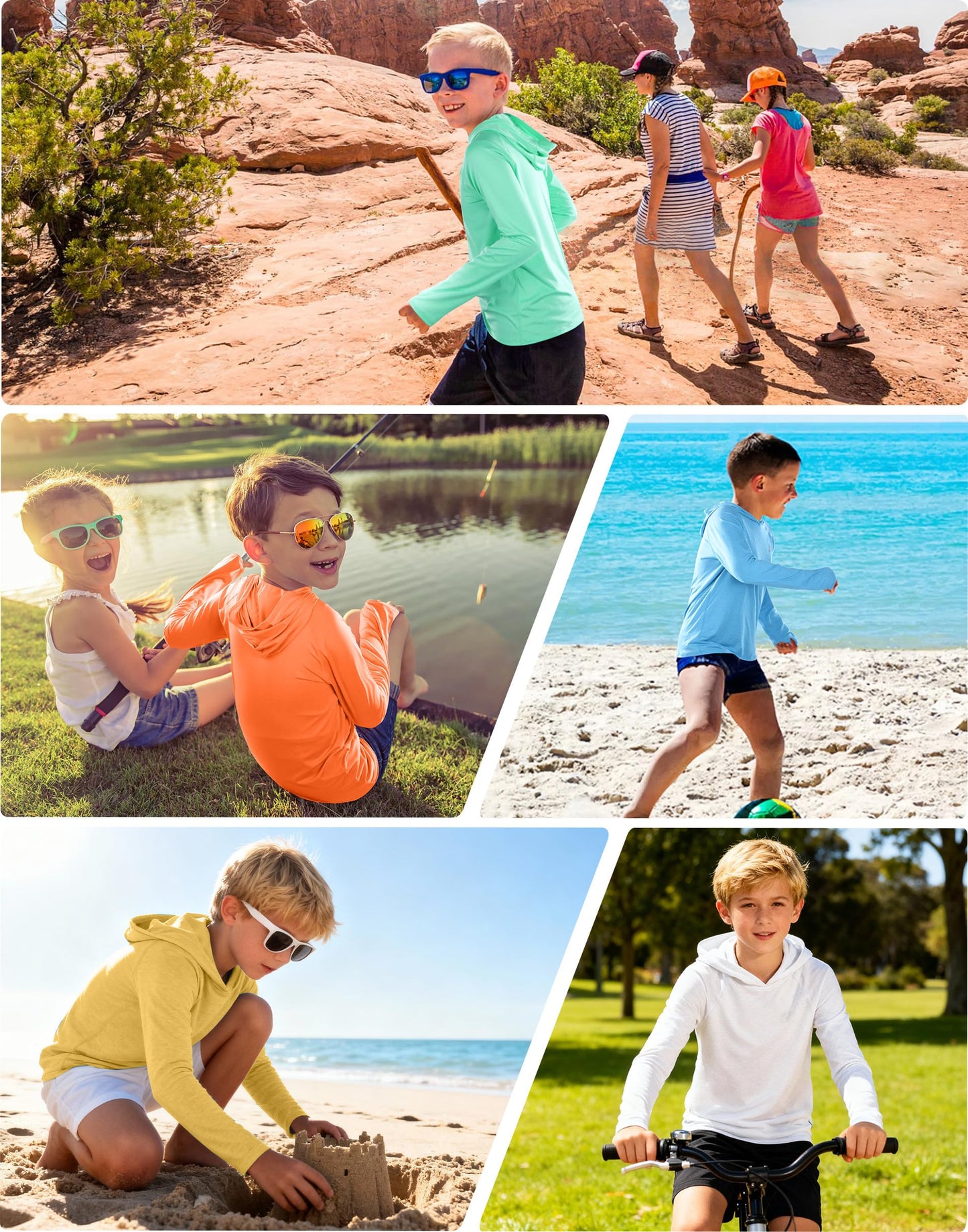 Roadbox Boys Rash Guard Hooded Fishing Shirt, Kids UPF 50+ Long Sleeve Sun Hoodie, Youth UV Protection Beach Swim Shirts