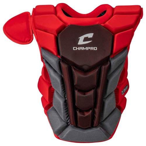CHAMPRO Optimus Pro Plus Ergonomic Baseball Catcher’s Chest Protector for Commotio Cordis with Removeable Shoulder Cap, 15.5", Scarlet Red