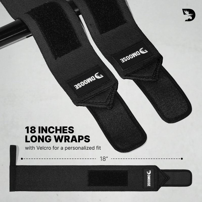 DMoose Wrist Straps for Weightlifting 12 and 18 Inches Thumb Loops with Wrist Support for Workouts Powerlifting Wrist Straps for Weight Lifting Men and Women Black II