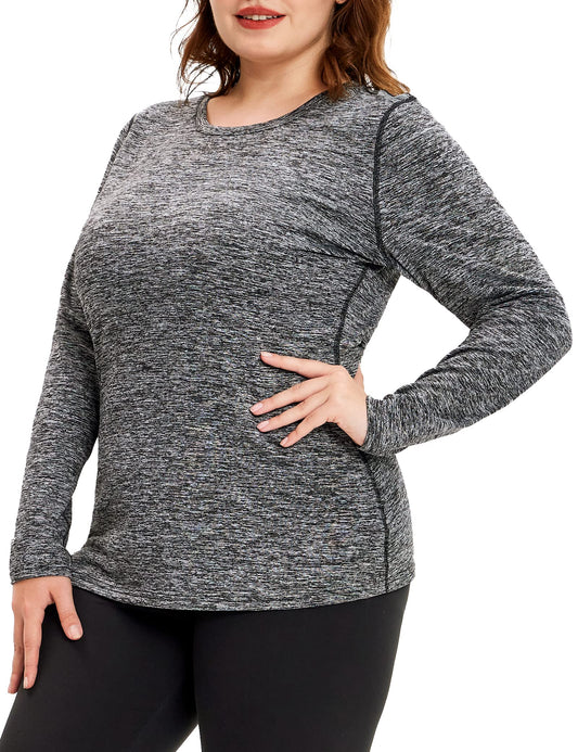 COOTRY Womens Plus Size Workout Tops Long Sleeve Thermal Shirts Fleece Lined Crew Neck Athletic Running Clothing Top - Blue 5XL