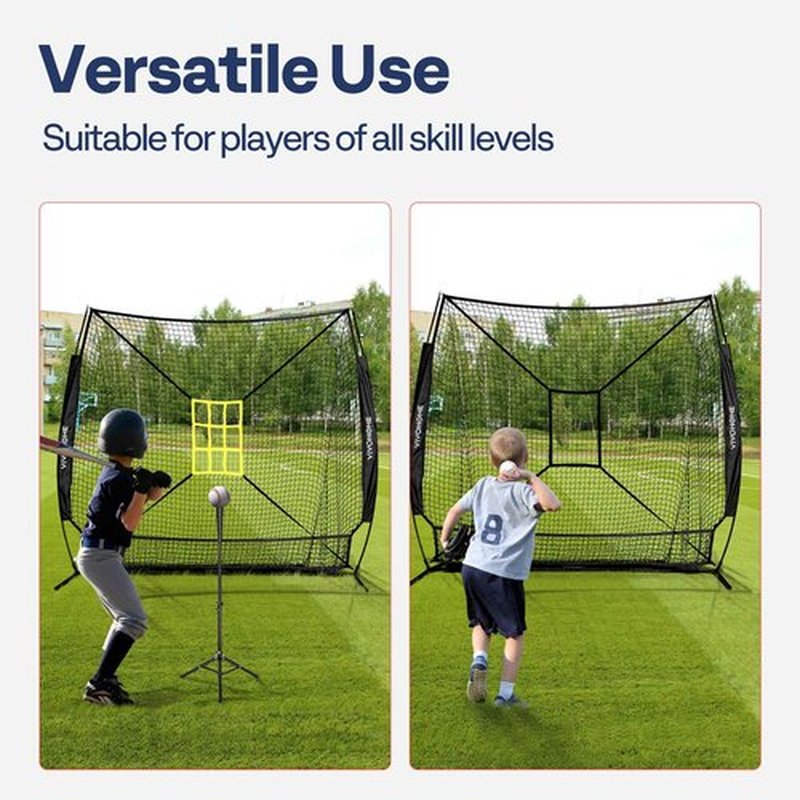 VIVOHOME Baseball Softball Hitting Net with Large Ball Collection System, 7 x 7 ft Baseball Batting Pitching Net with Tee, 2 Strike Zone, Carry Bag, Black