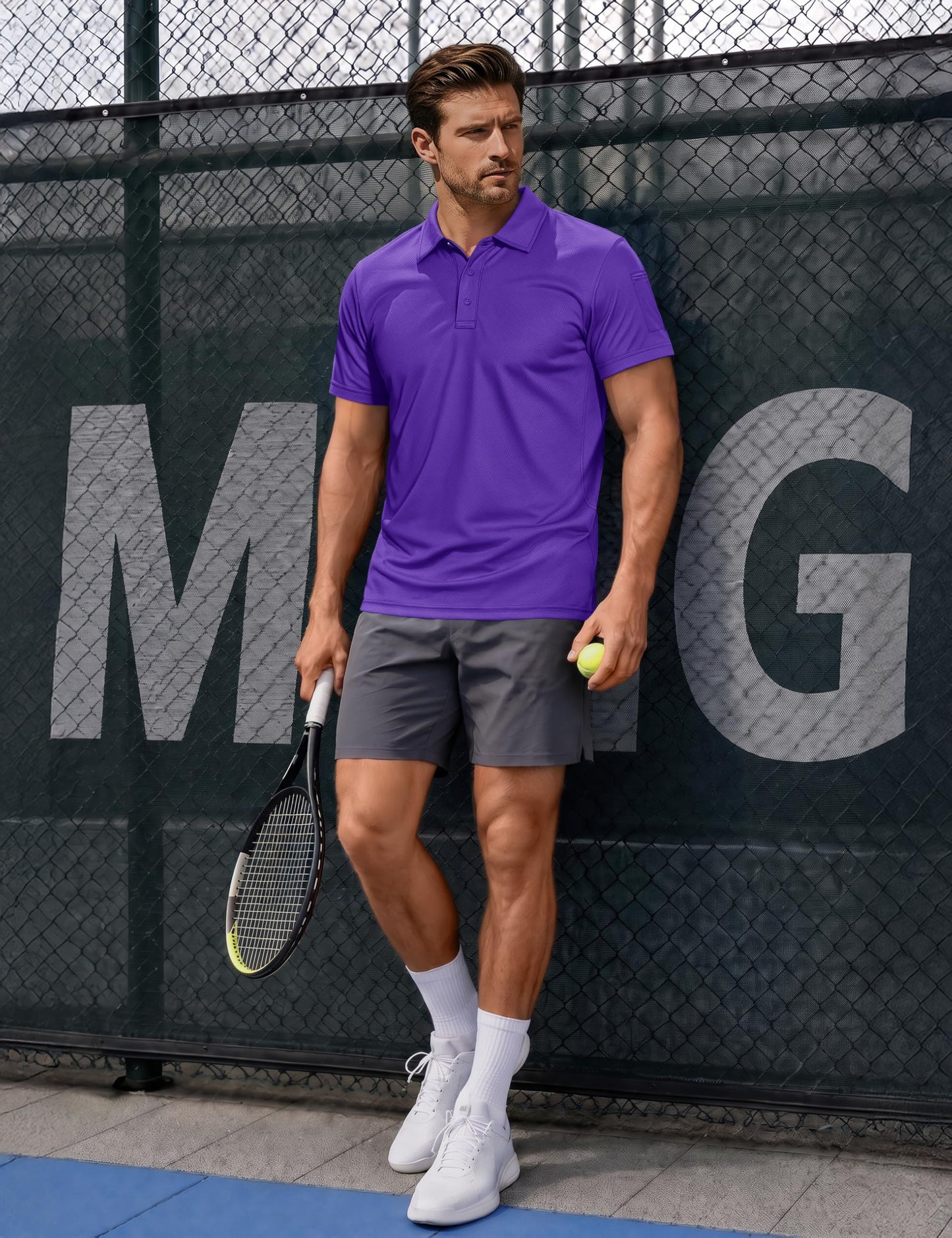MAGCOMSEN Mens Polo Shirts Short Sleeve Golf Work Casual Quick Dry Summer Performance Shirts Purple L