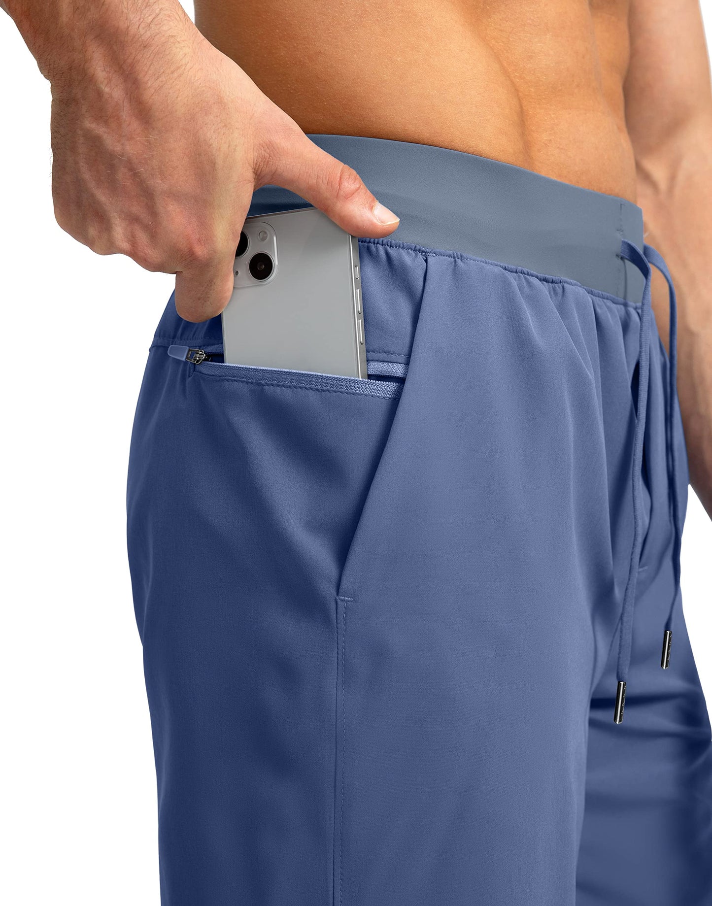 Soothfeel Men's Running Shorts with Zipper Pockets 7 Inch Lightweight Quick Dry Gym Athletic Workout Shorts for Men (Blue, XXL)