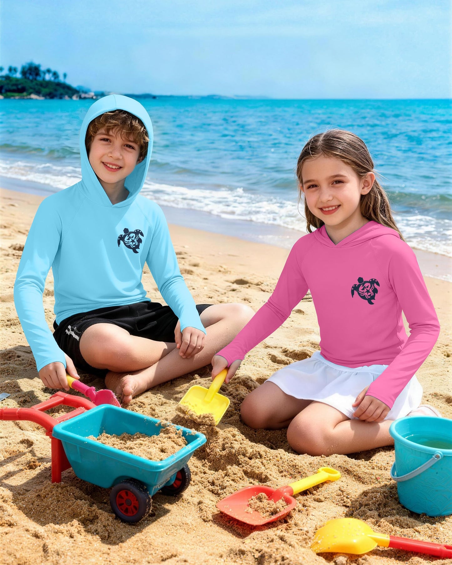 DRONIRING Boys Rash Guard Swim Hoodie, UPF 50+ UV Sun Protection Long Sleeve Fishing Shirt, Kids Youth SPF Water Shirts