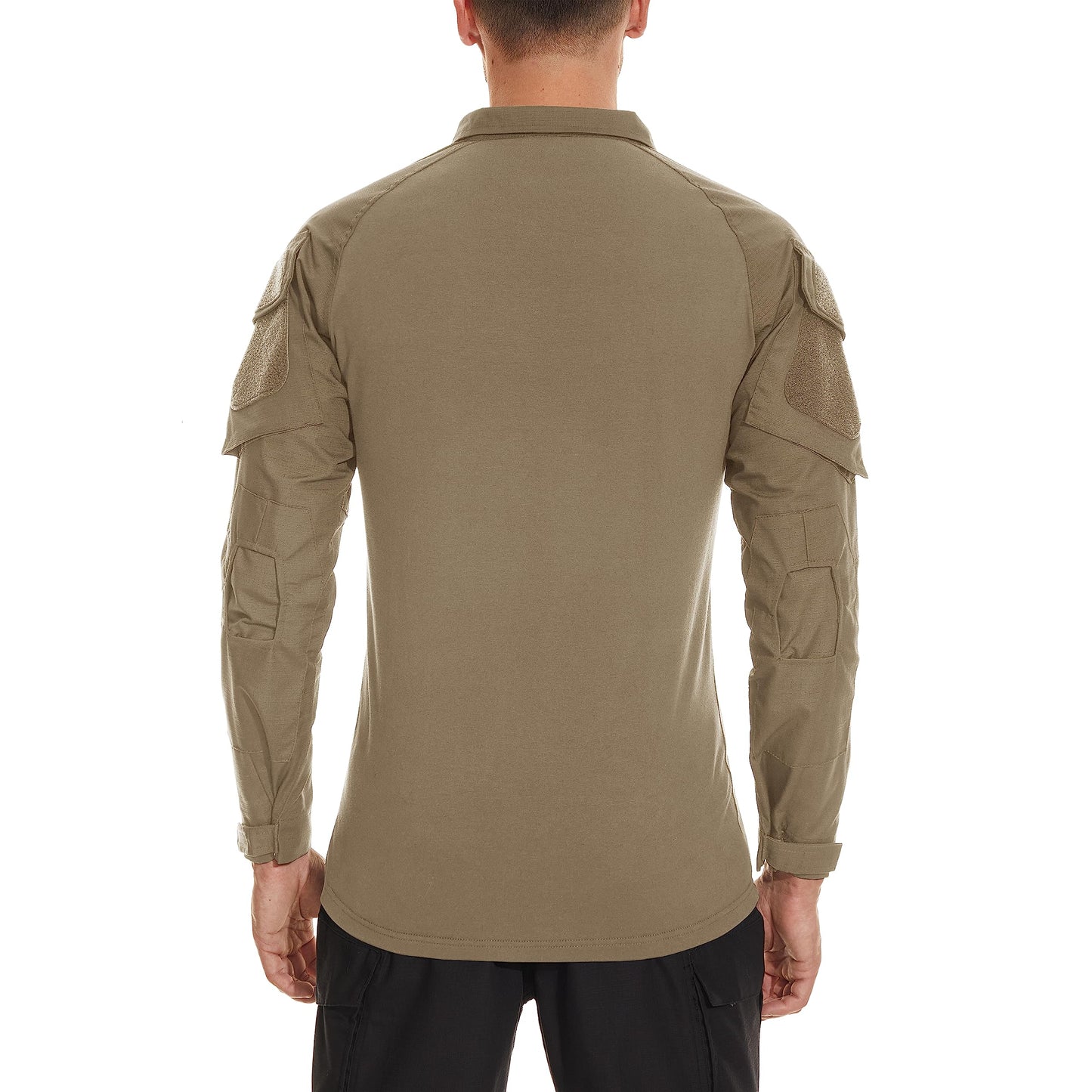 TACVASEN Men's Long Sleeve Combat Shirt Quarter Zip Military Tactical Shirts Ripstop Soft Army Combat Top Khaki S