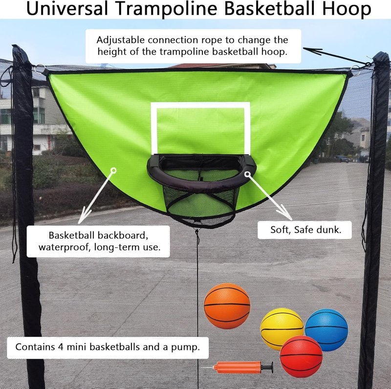 Trampoline Basketball Hoop - Easy Install with Pump & 4 Mini Balls | Universal Dunking Accessory