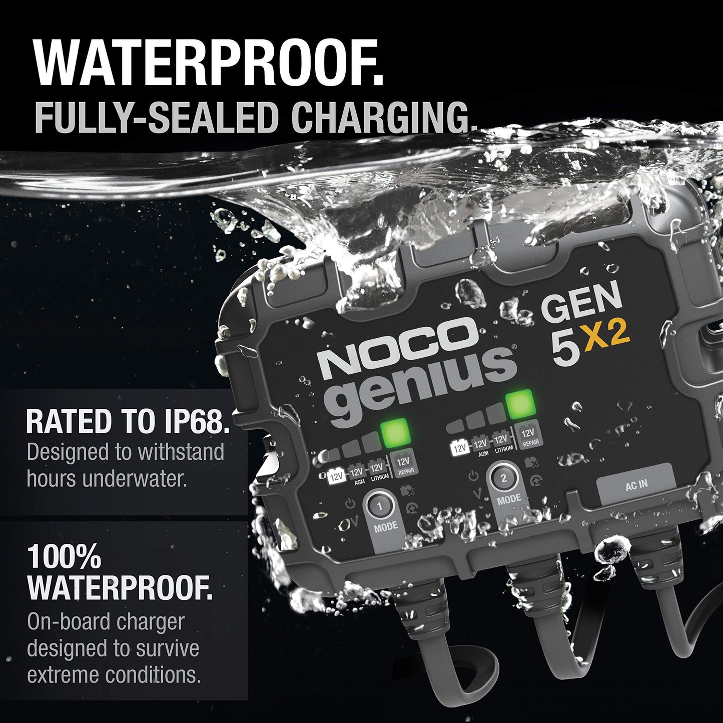 NOCO Genius GEN5X2: 2-Bank, 10A Onboard Battery Charger - 5A Per Bank, 12V Waterproof Marine Charger with Overcharge Protection,Temperature Compensation, for Lead-Acid & Lithium Batteries (Pack of 4)