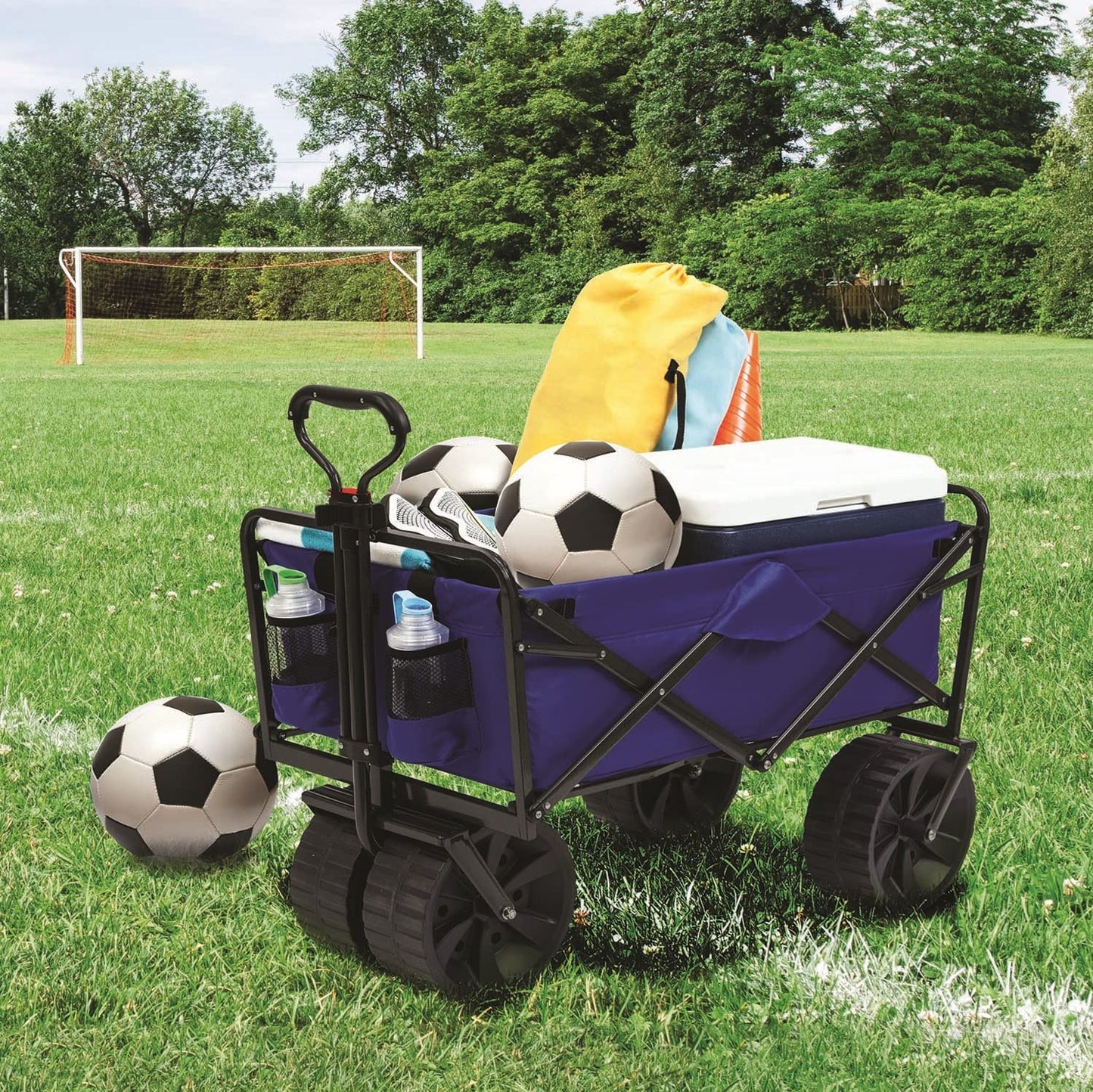 Mac Sports Heavy Duty Collapsible Folding All Terrain Utility Beach Wagon Cart, Blue/Black