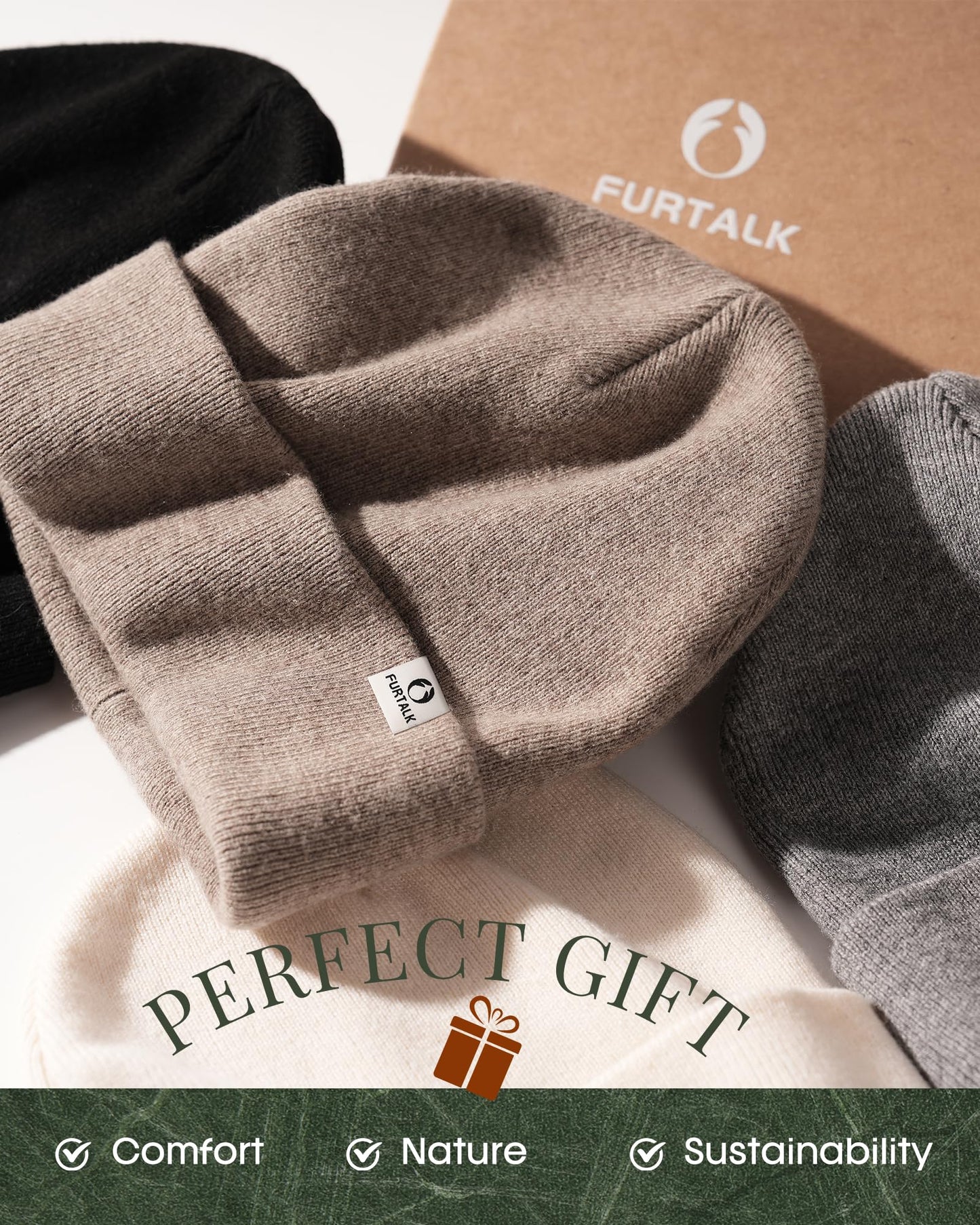 FURTALK Beanies for Women Men Winter Hats Soft Warm Beanie Hat Ladies Knitting Skull Cap Light Khaki