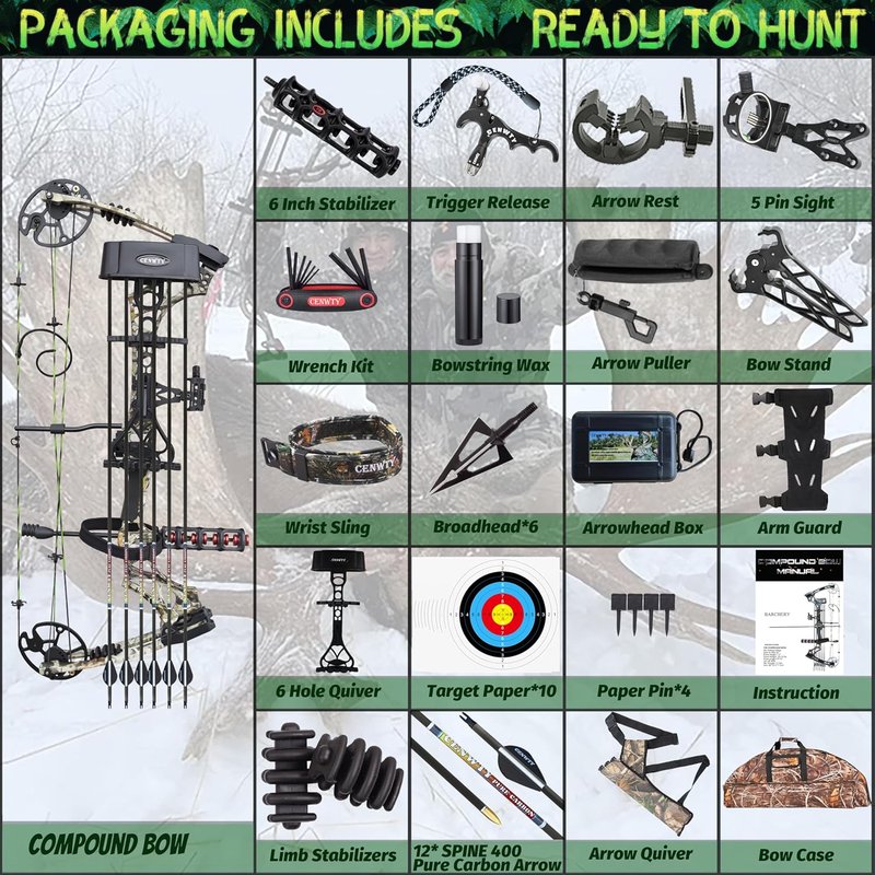 Archery Compound Bow Set - 20-70 LBS Adjustable Draw Length 19"-31" | Complete Hunting Accessories for Target Shooting