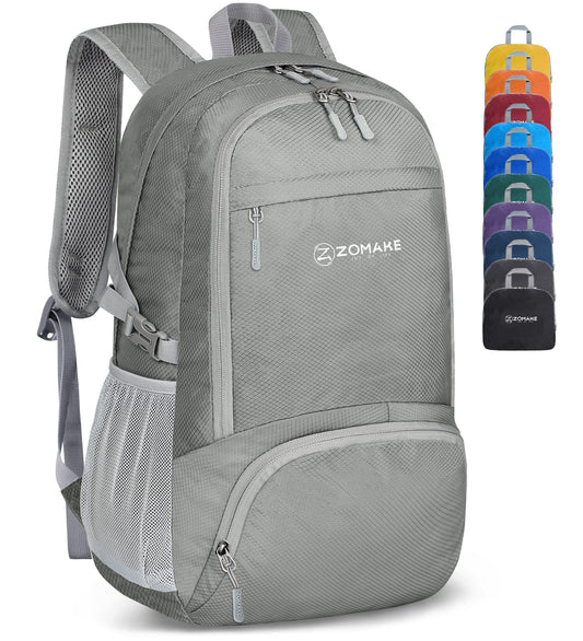 ZOMAKE Lightweight Packable Backpack 30L - Foldable Hiking Backpacks Water Resistant Compact Folding Daypack for Travel(Sliver Grey)