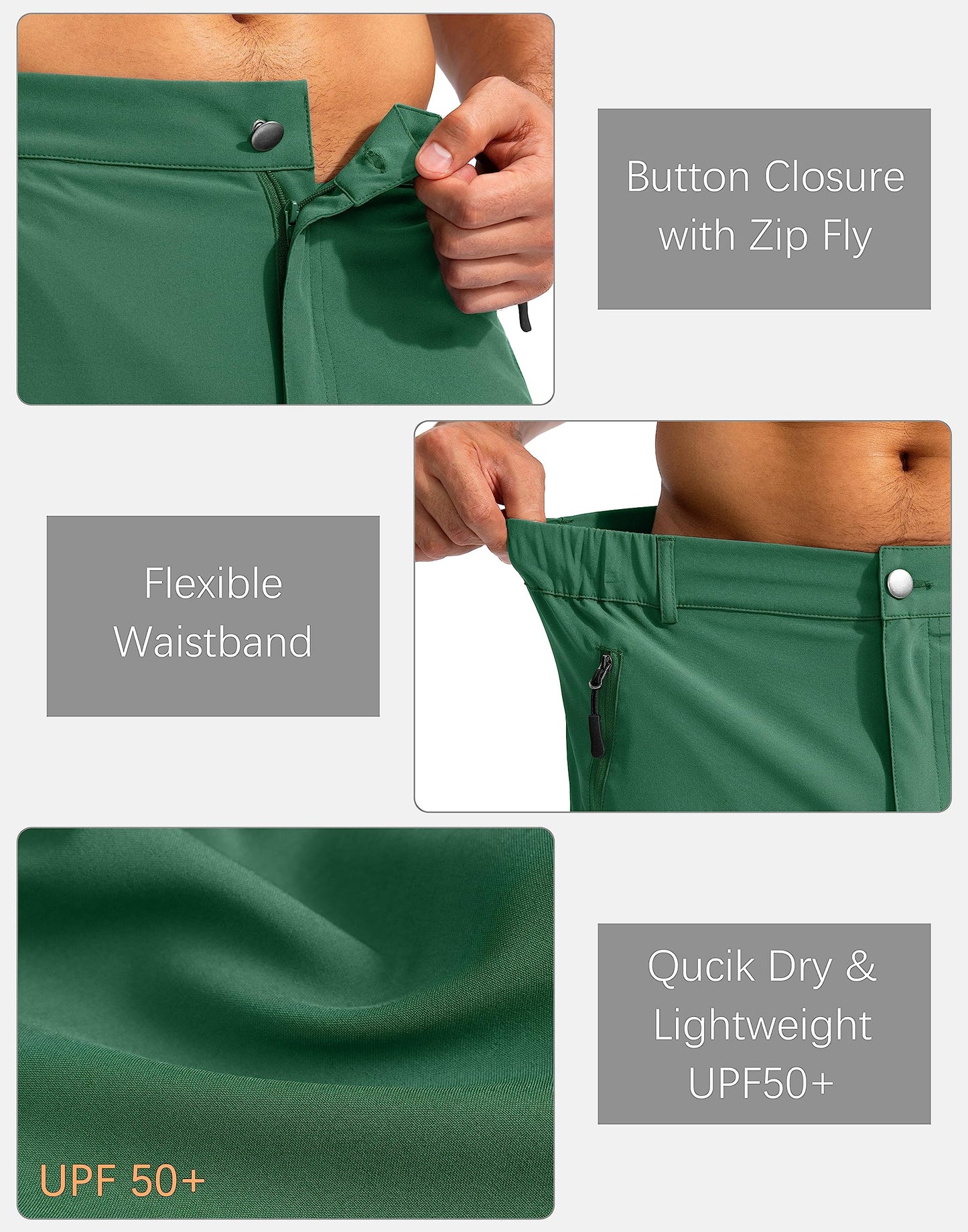 Pudolla Men's Hiking Cargo Shorts 9" Lightweight Outdoor Work Shorts for Men Travel Golf Camping Casual with 5 Zipper Pockets(Green Large)