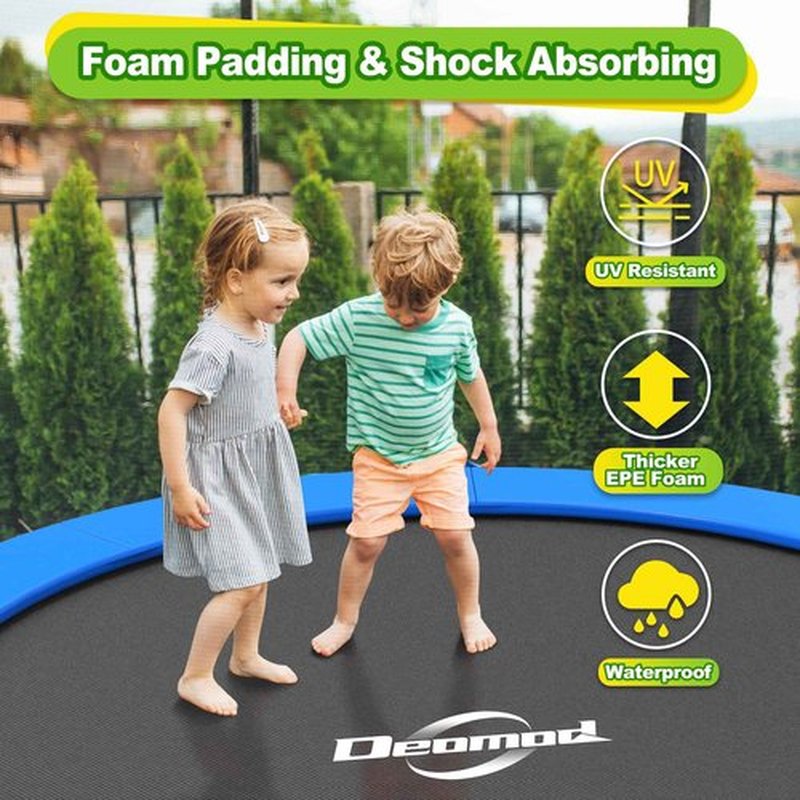 Deomod Trampoline Pad, 10FT 12FT 14FT Trampoline Replacement Safety Pad, Universal Trampoline Pads, Spring Cover, Waterproof, Tear Resistant, Round Arch Trampoline Accessories for Kids Adults, Blue