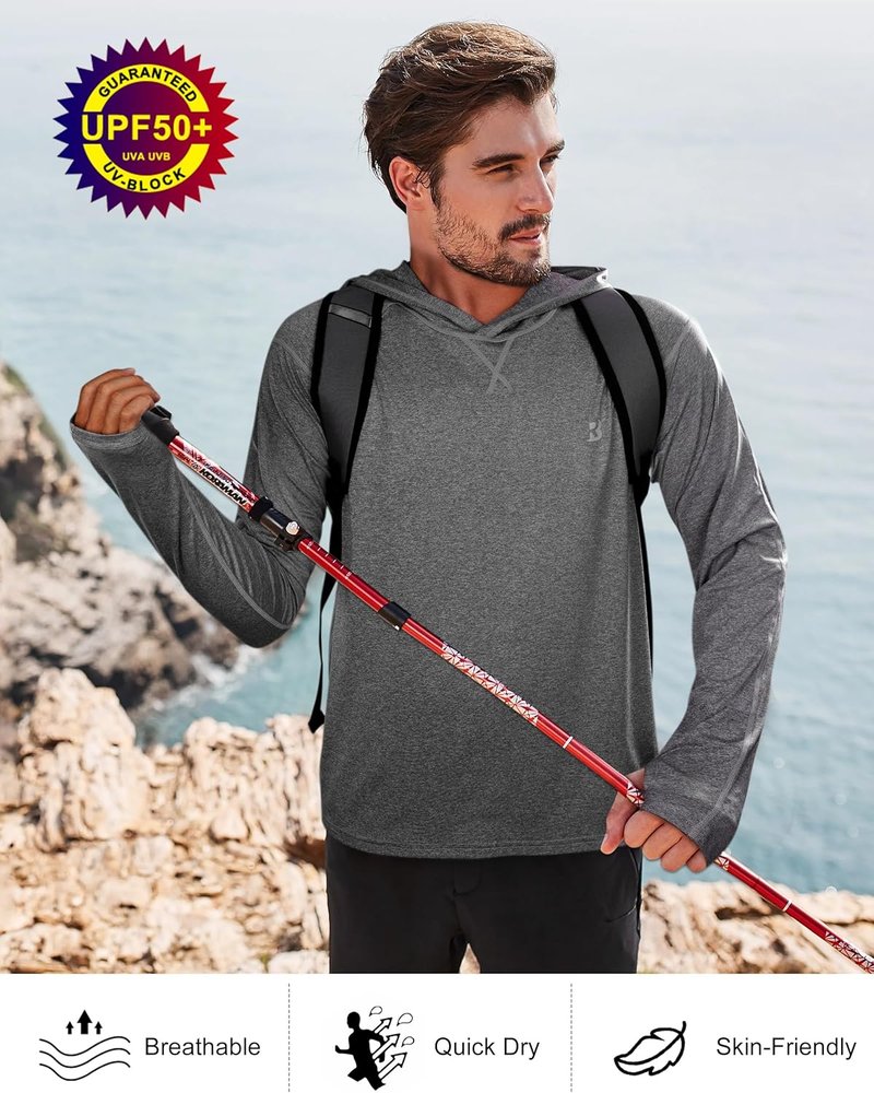 UPF 50+ Fishing Shirt for Men - Long Sleeve UV Sun Hoodie | Ideal for Hiking, Running, and Athletic Workouts
