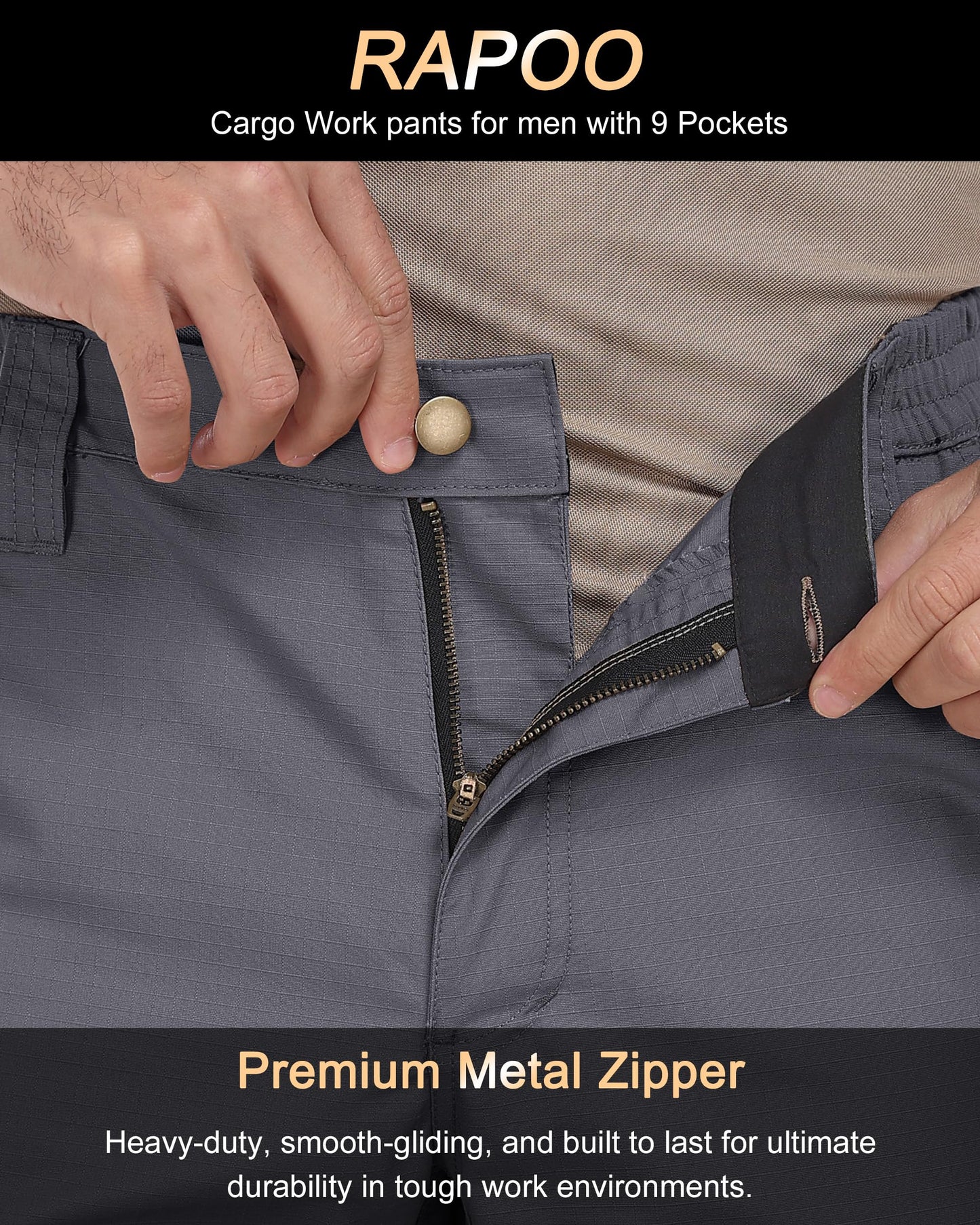 Rapoo Cargo Hiking Tactical Pants for Men Waterproof Work Military Army Casual Pants for Men with Pockets Mens Ripstop Construction Carpenter Hunting Outdoor Pants Outdoor Grey 34Wx32L