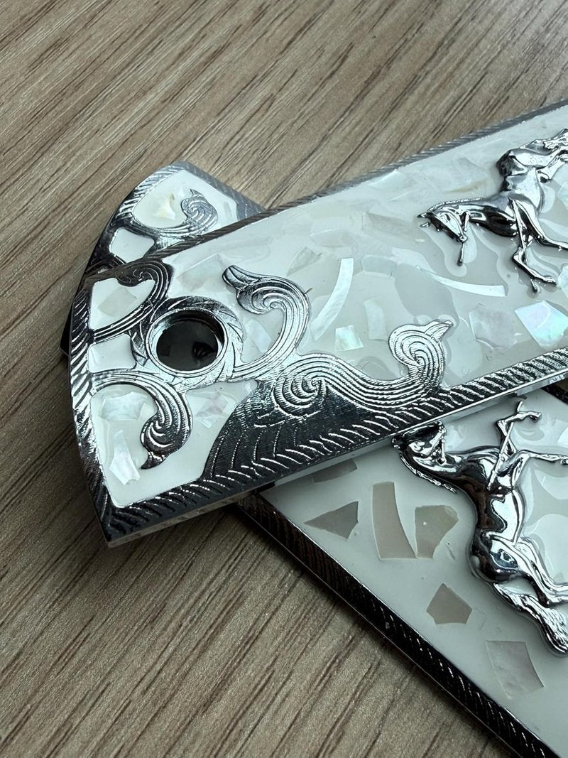 Full Size 1911 Grips - Pearl Resin with Metal Horse & Mexican Tricolor Flag Design | Durable and Stylish