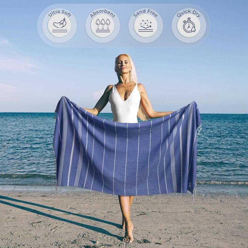 Ossano Turkish Beach Towel - Compact Extra Large Quick-Dry Towel | Versatile for Yoga, Travel & Bath - Sax Blue (39" x 71")
