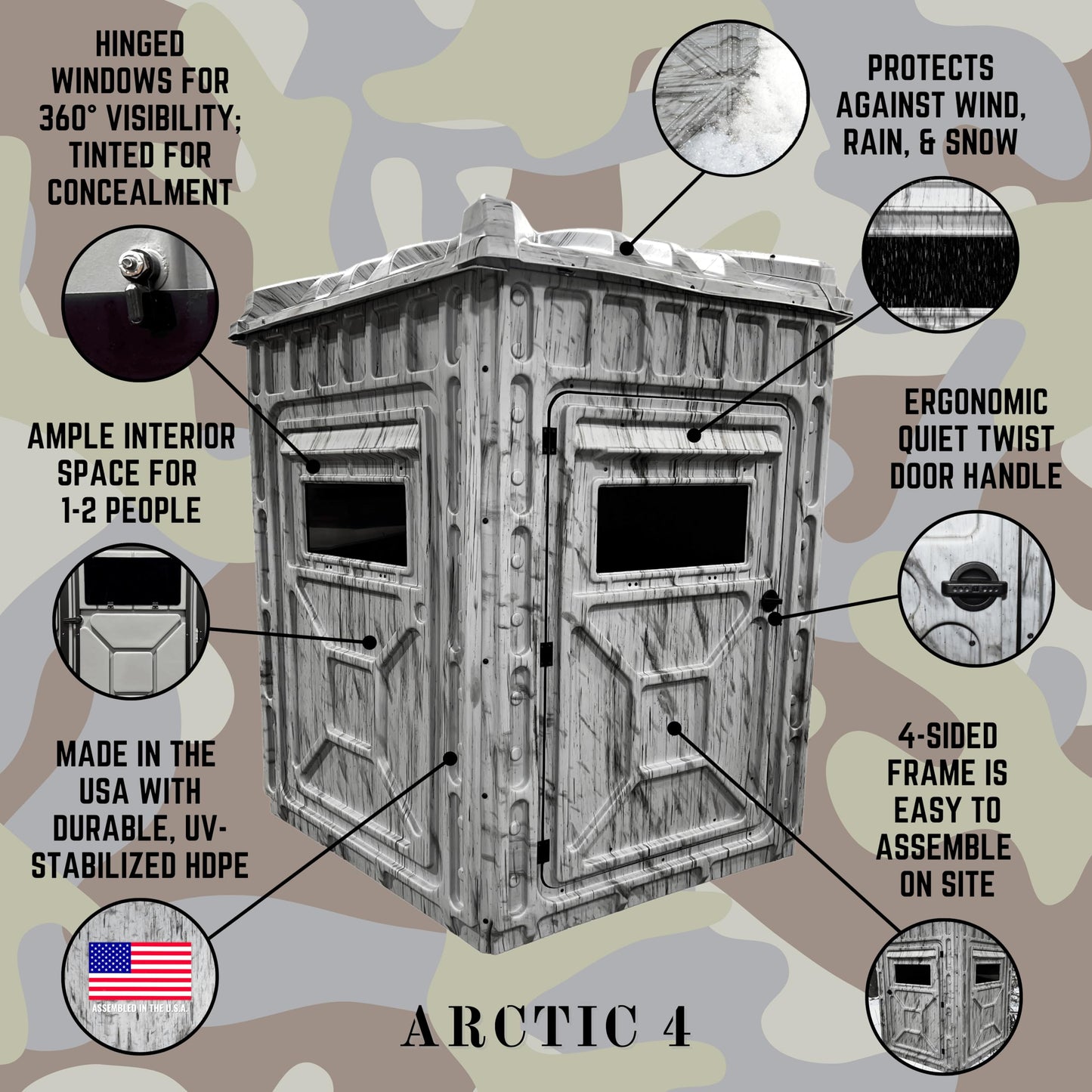 Outta Site Arctic 4-Sided Hunting Blind – 1-2 Persons Hard-Sided Ground Blind for Deer, Turkey Hunting – Snow Camo