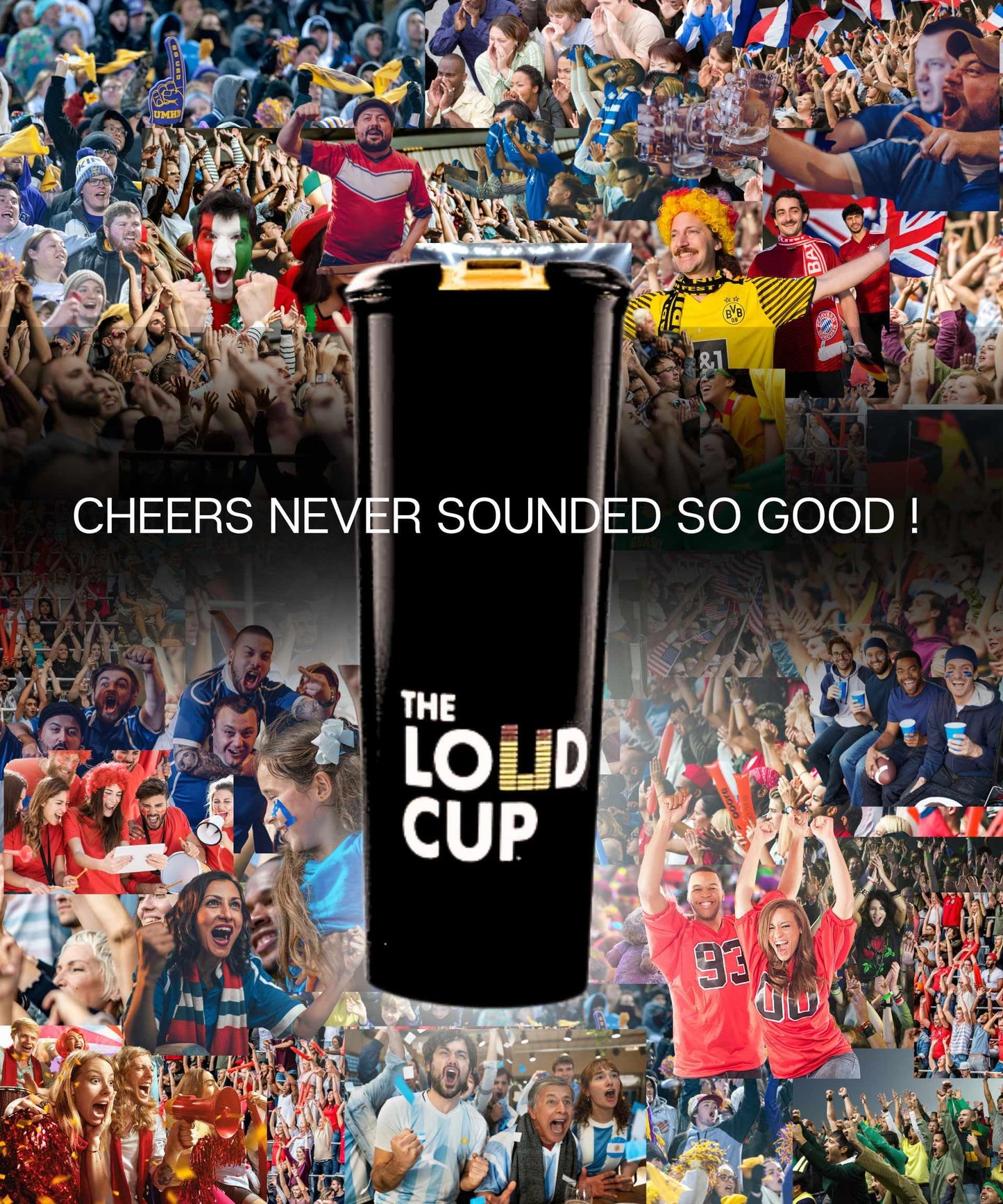 The LoudCup 20 oz Tumbler + Stadium Horn with Snap-Fit Lid (Raven Black) - Insulated Cup Reusable Water Bottle Coffee Travel Mug - Worlds Loudest Cup for Game Day