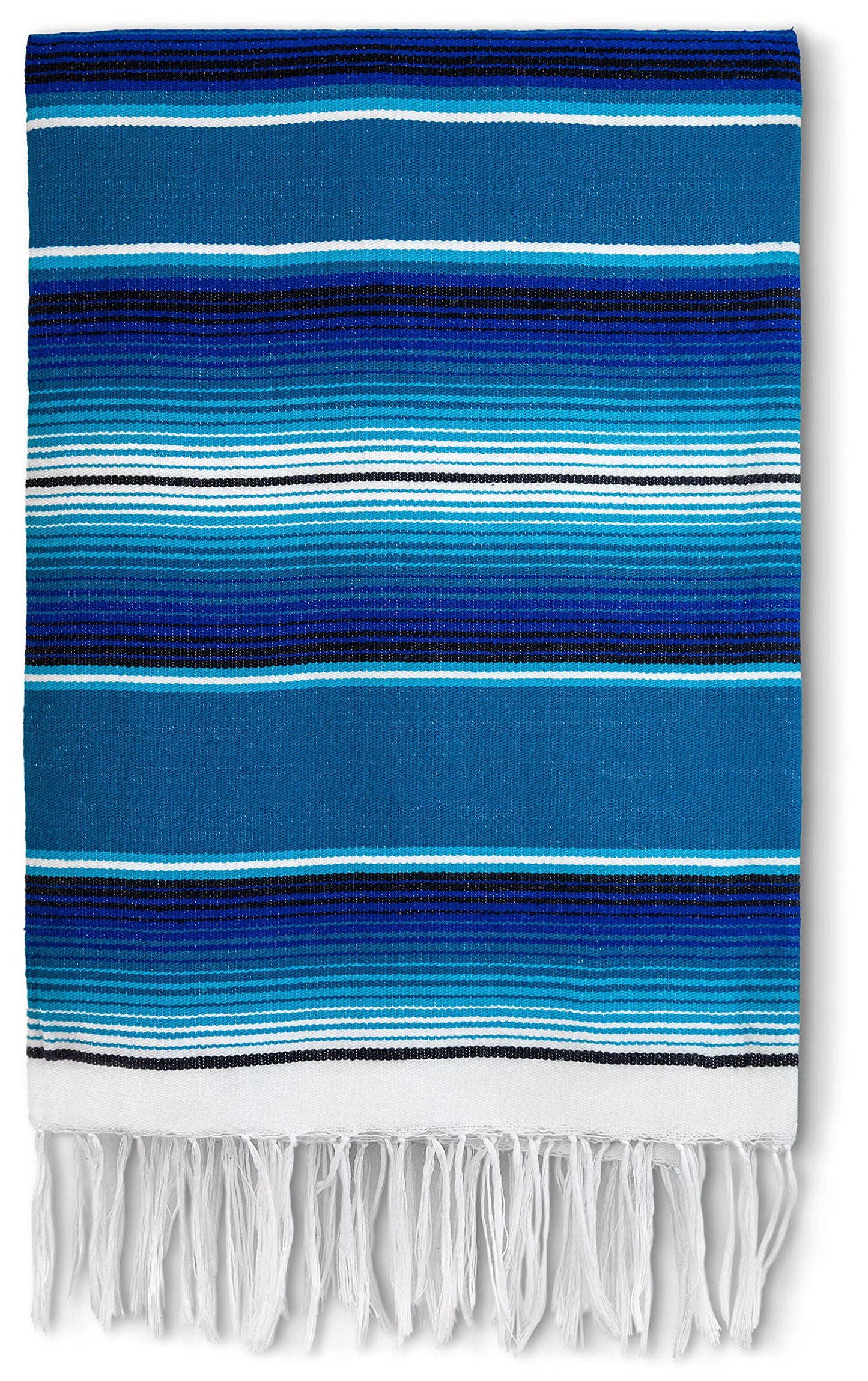 Benevolence LA Authentic Large Mexican Blanket | Thick Serape Blanket | Mexican Blankets and Throws, Outdoor Blankets, Saddle Blanket, Table Runner Tablecloth | Large Picnic Blanket 56 x 82 - Azul