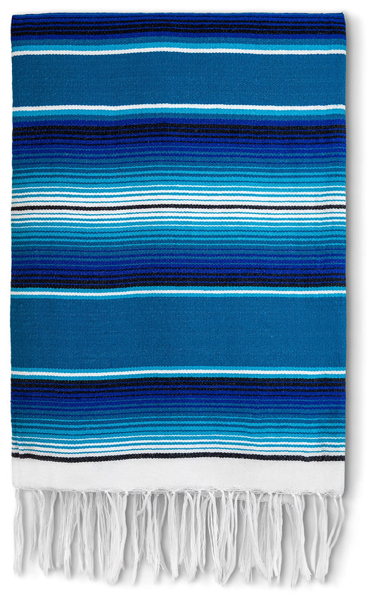 Benevolence LA Authentic Large Mexican Blanket | Thick Serape Blanket | Mexican Blankets and Throws, Outdoor Blankets, Saddle Blanket, Table Runner Tablecloth | Large Picnic Blanket 56 x 82 - Azul