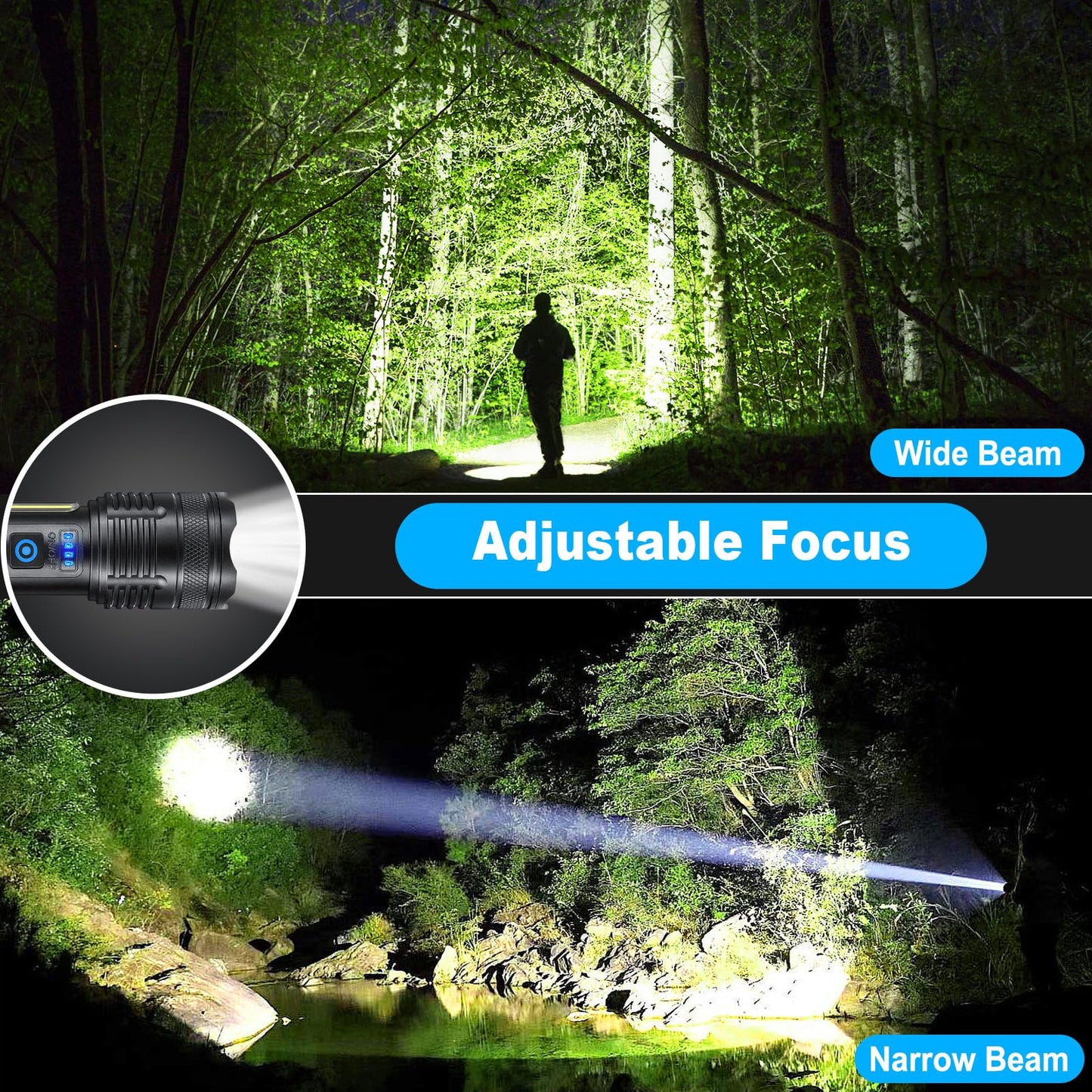 KINGCAESAR 3 Pack Rechargeable Flashlights 90,000 High Lumen, Ultra Bright LED Flash Light for Home, High Powered Flashlights with 7 Light Modes, IPX7 Waterproof for Camping