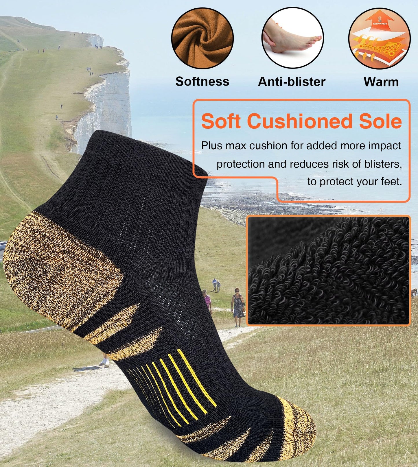 Heyoboy Womens Ankle Anti-blister Thick Cushioned Cotton Wicking Hiking Athletic Running Socks 5 Pairs