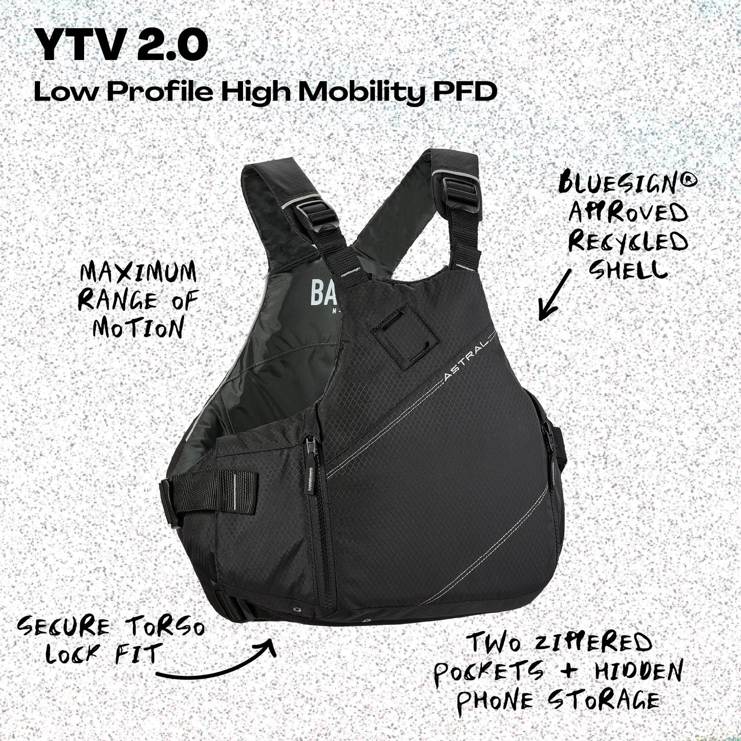 Astral YTV 2.0 Life Jacket - Lightweight USCG Type V PFD Adult Life Vest for SUP, Touring, Sailing, & Whitewater - Space Black - Large/X-Large