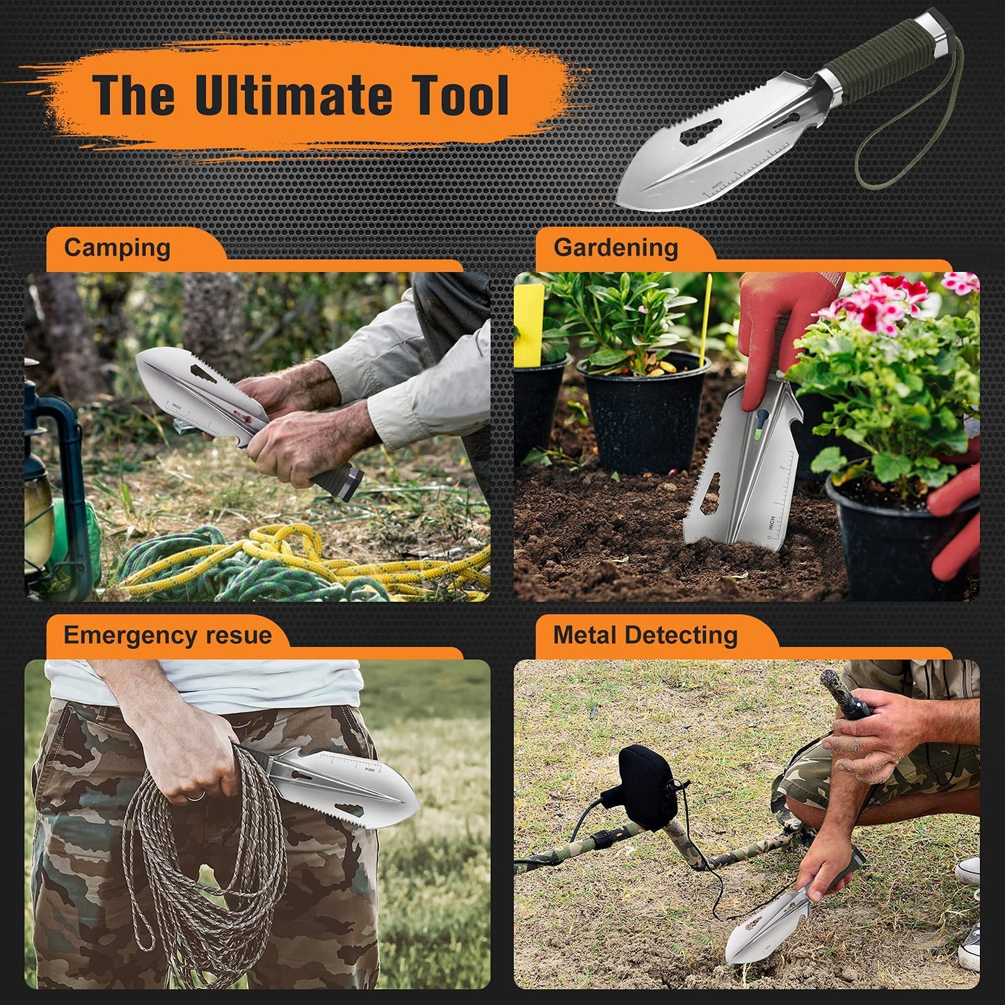 FLYEGO Backpacking Trowel, Lightweight Camping Hiking Trowel Poop Shovel Backpacking Shovel Ultralight with Carrying Pouch for Metal Detecting, Digging, Gardening, Outdoor (Silver)