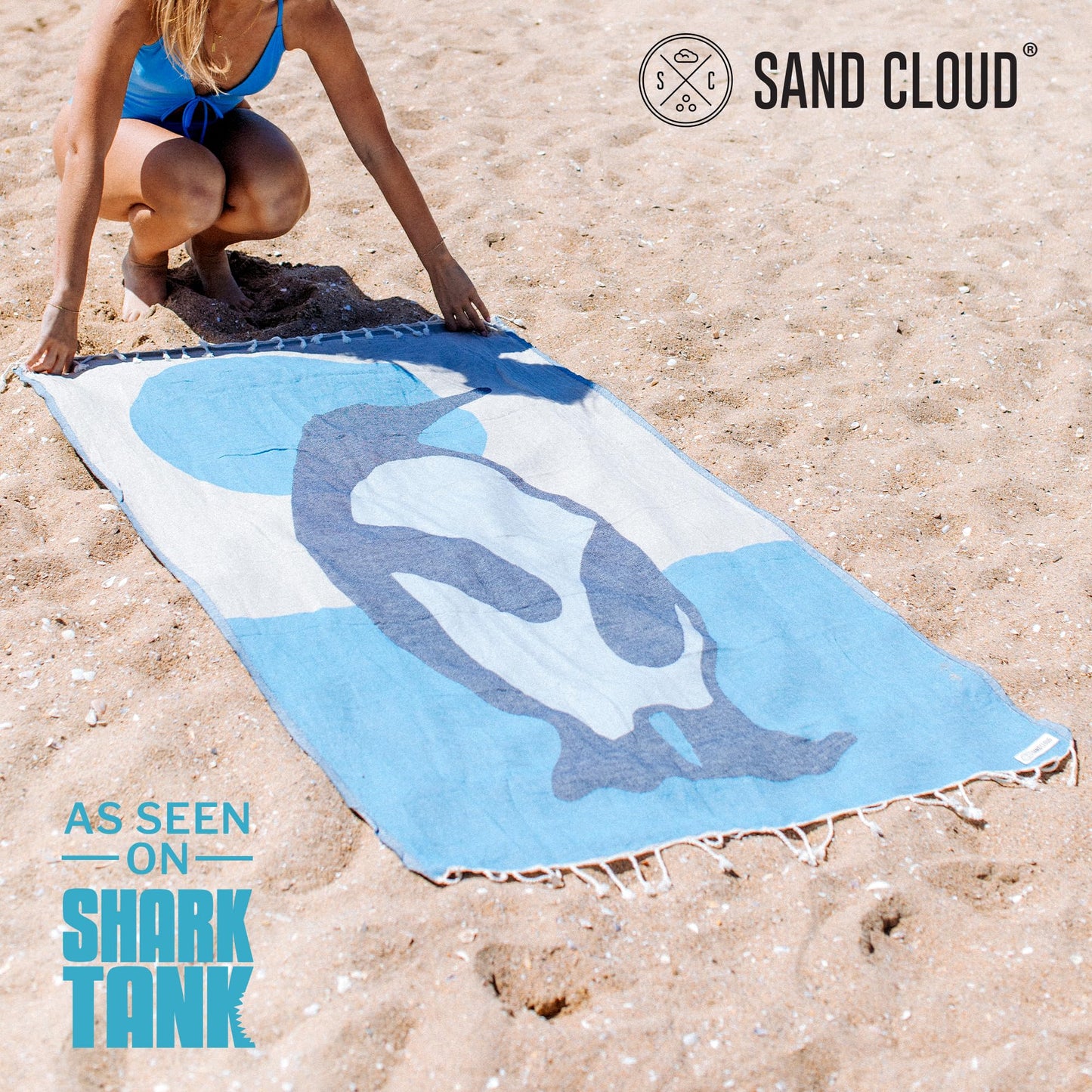 Sand Cloud Turkish Beach Towel - Sand Resistant - 100% Organic Turkish Cotton Yarn - Quick Dry Towel for Beach, Picnic, Blanket or Bath - As Seen on Shark Tank - Marine Life (Emperor Penguin)