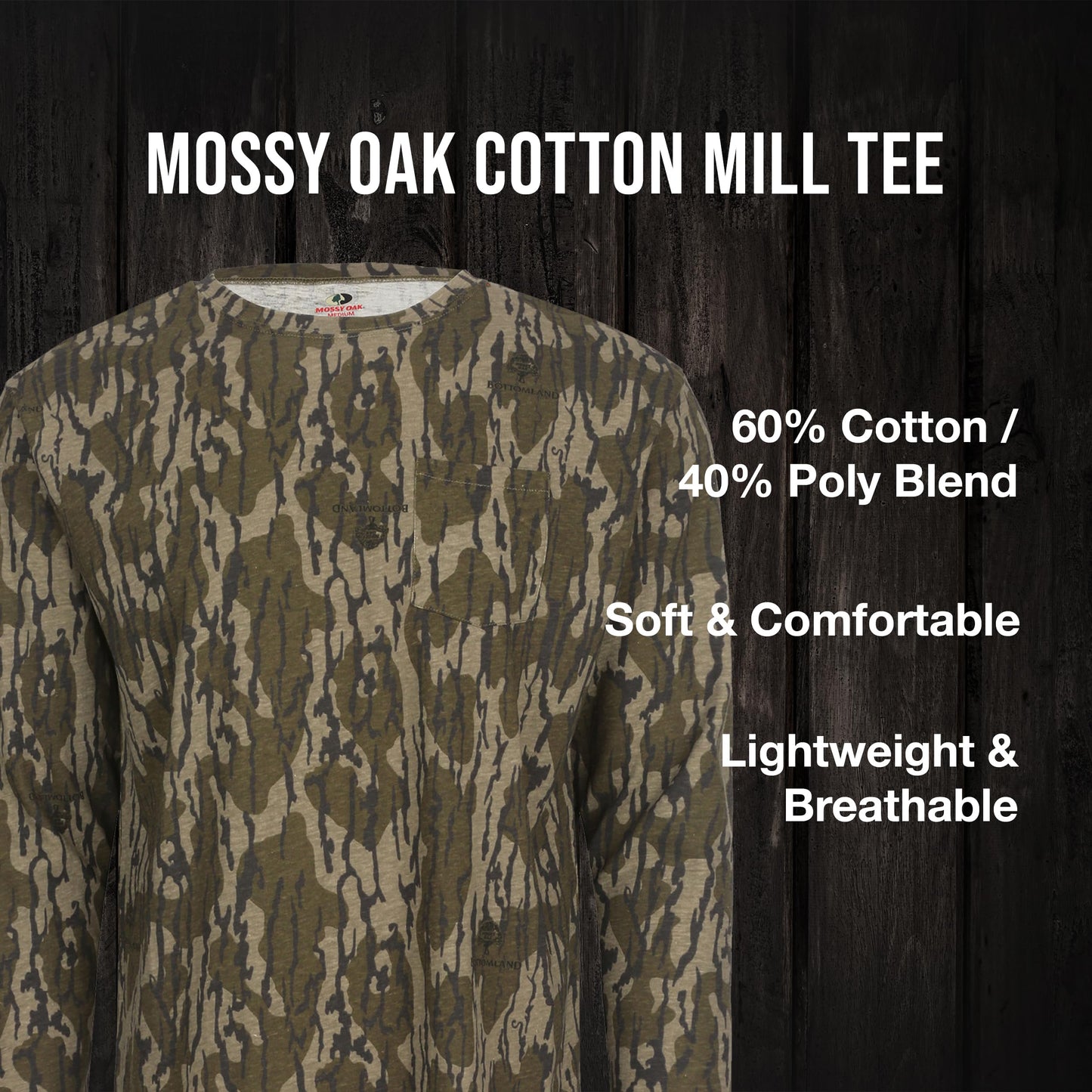 Mossy Oak Long Sleeve Hunting Camo Shirt for Men, with Pocket