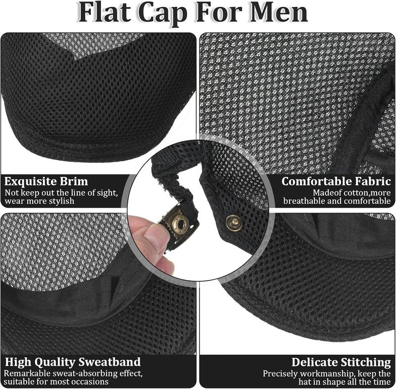 Men's Mesh Flat Cap - Breathable Summer Newsboy Hat | Adjustable Cabbie Ivy Cap