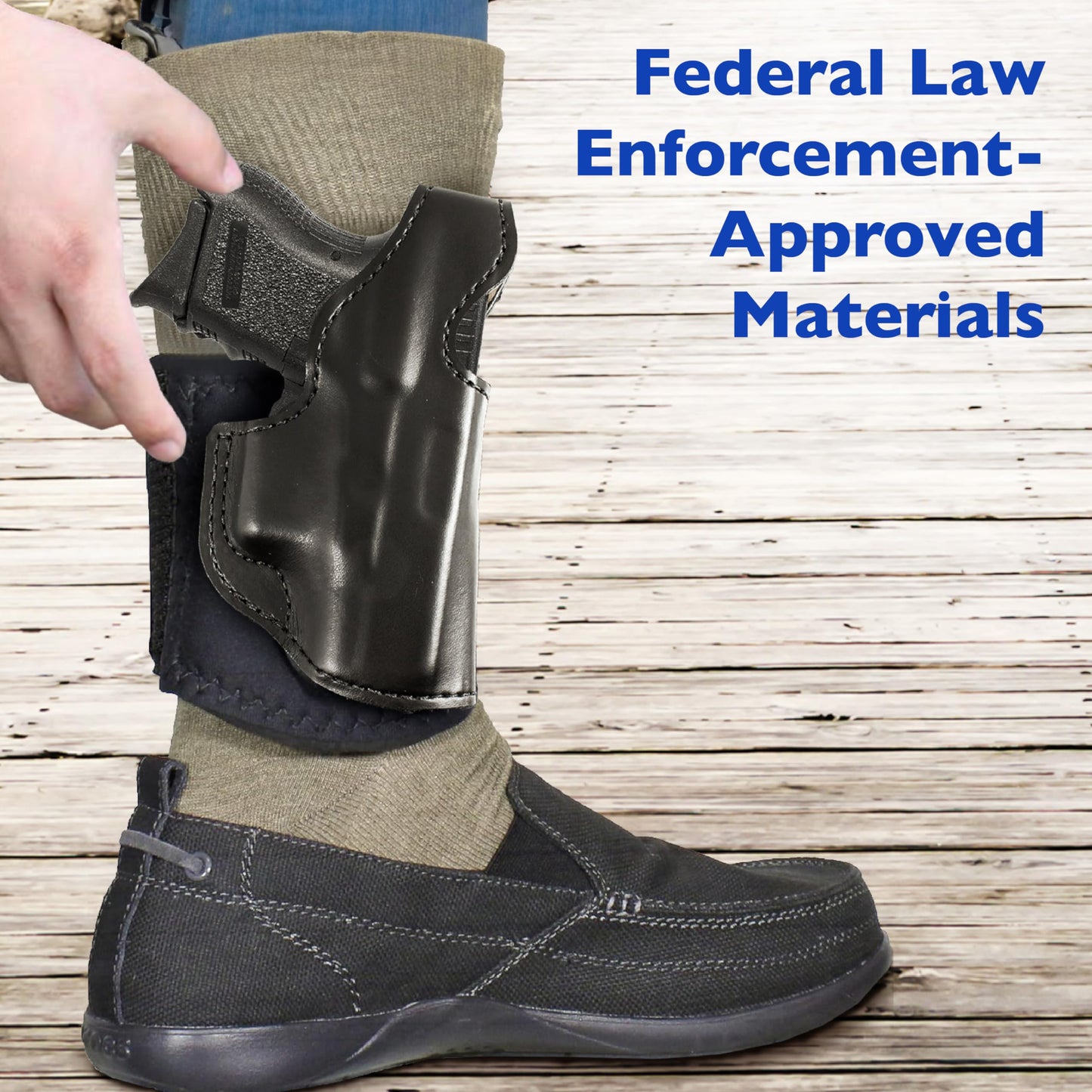 DeSantis Die Hard Ankle Rig - Concealed Carry Ankle Holster, Leather Lined Holster with Thumb Break, Neoprene Leg Band, Compatible with Glock 26, 27, 33 - Right-Hand Draw, Black