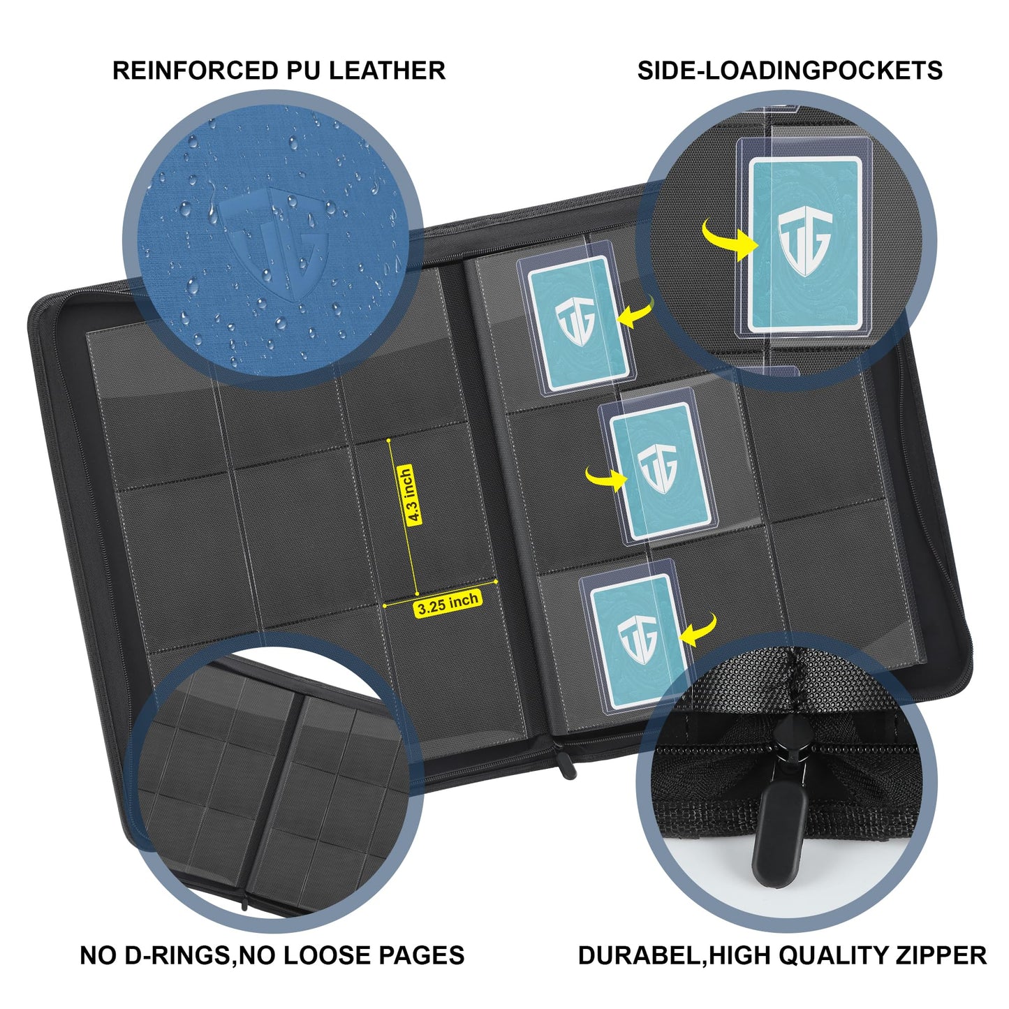 TCGUARD Toploader Binder,Holds 216 Toploaders,9 Pocket Top Loader Binder with Sleeves for 3"x4" Rigid Toploaders Hard Cases,Top loader Binders for TCG, MTG Card Binder, Trading Cards Binder(Blue)