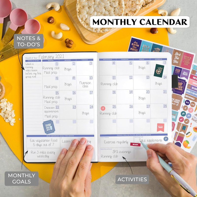 Wellness Planner & Food Journal - Daily Diet & Health Tracker with Weight Loss & Exercise Logs | A5 Size - Black