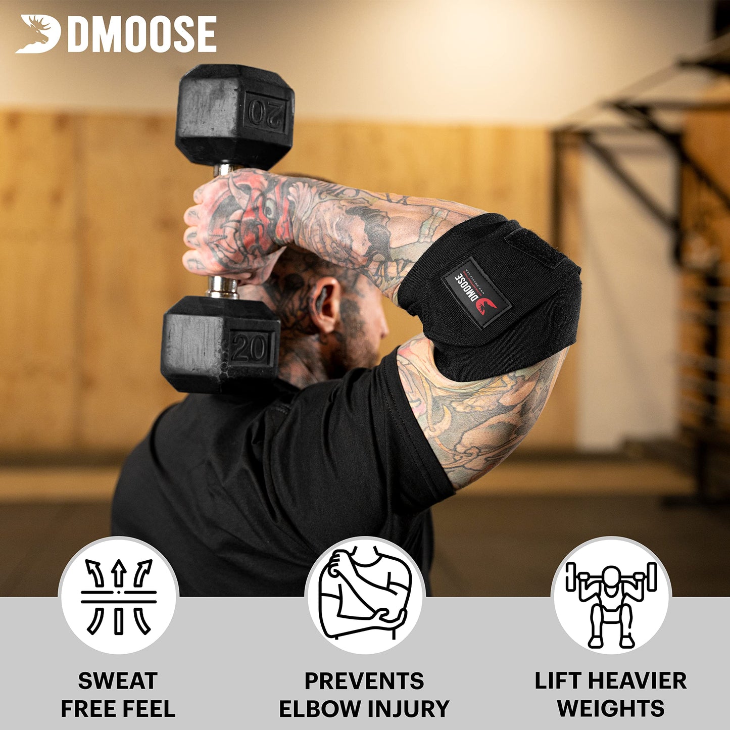 DMoose Fitness Elbow Wraps for Weightlifting, Bench Press, Cross Training & Powerlifting for Men and Women - 40" Nylon (Pair) Elbow Straps - Increases Stability of Joints and Support Injury Recovery