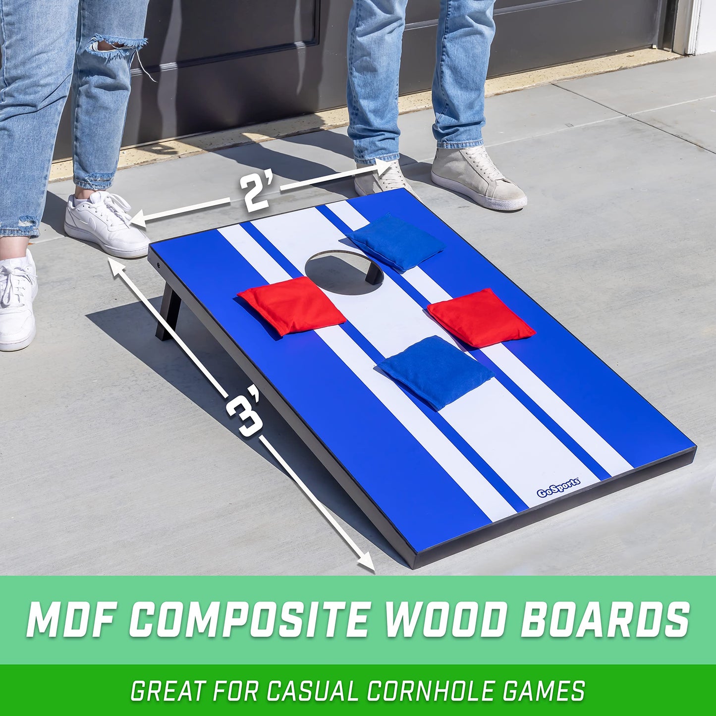 GoSports 3 x 2 ft Classic Design Cornhole Game Set - Includes Two 3 x 2 ft Boards, 8 Bean Bags, and Carry Case
