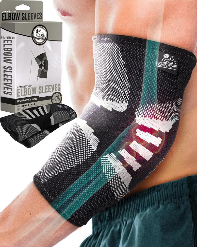 Nordic Lifting Elbow Compression Sleeves | Pain Relief Brace for Tendonitis & Golfers Elbow - Support for Weightlifting - 1 Pair