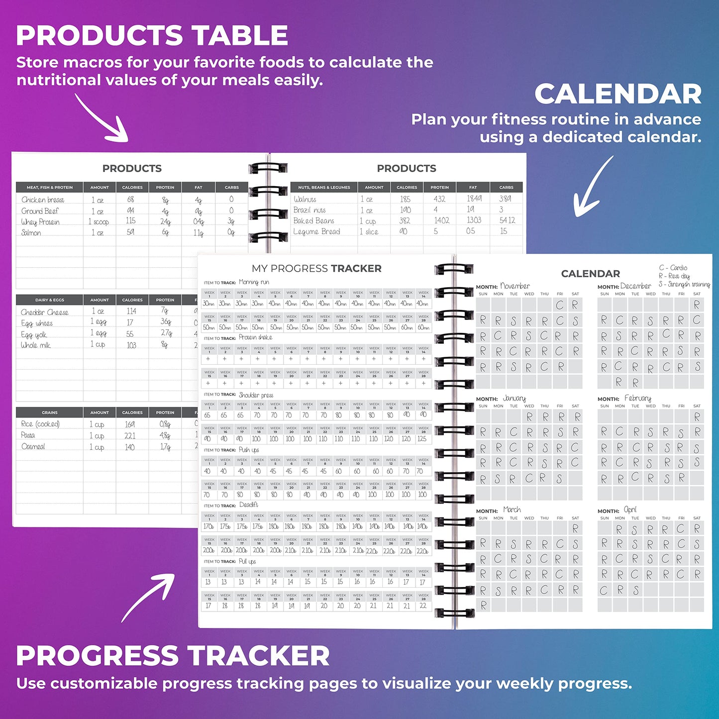 Clever Fox Fitness Journal Workout Log Book - Daily Fitness Planner Workout Journal for Women and Men. Spiral-Bound, Laminated Cover, Thick Pages, A5 (Sky Blue & Navy Blue)