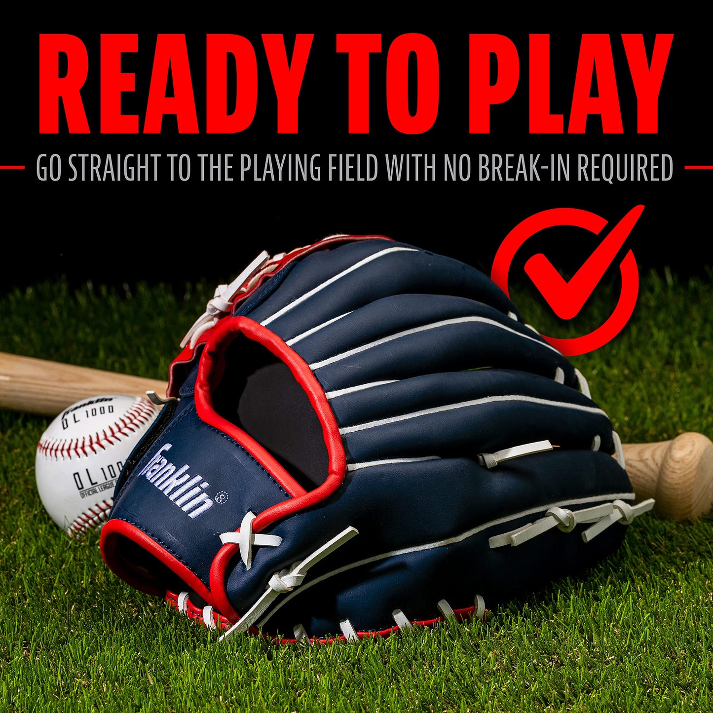 Franklin Sports Baseball and Softball Glove - Field Master - Baseball and Softball Mitt , Red, White, Blue, 12.0"